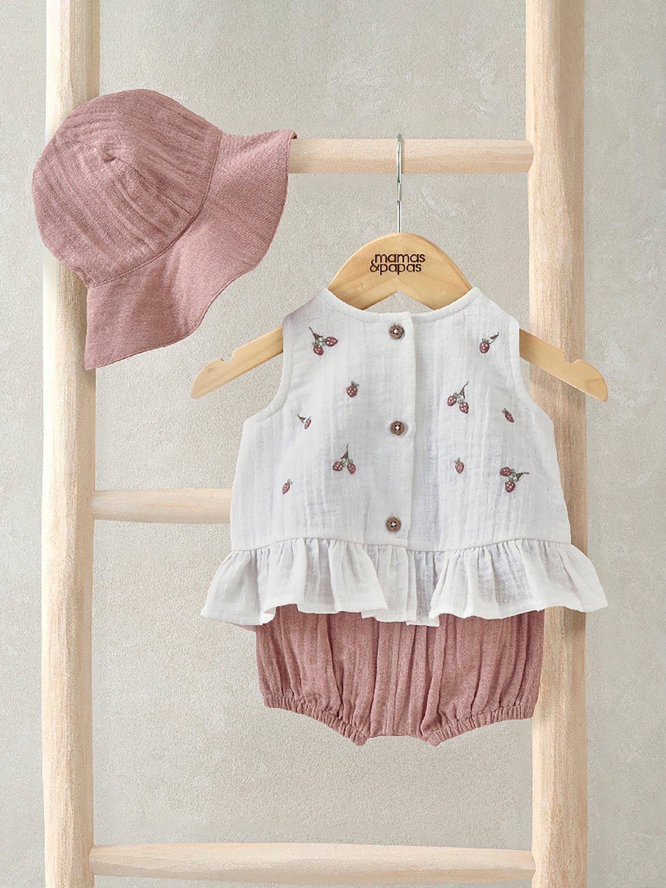 Mamas & Papas Baby Girls 3 Piece Peony Bloomers, Swing Top & Hat Set - Pink