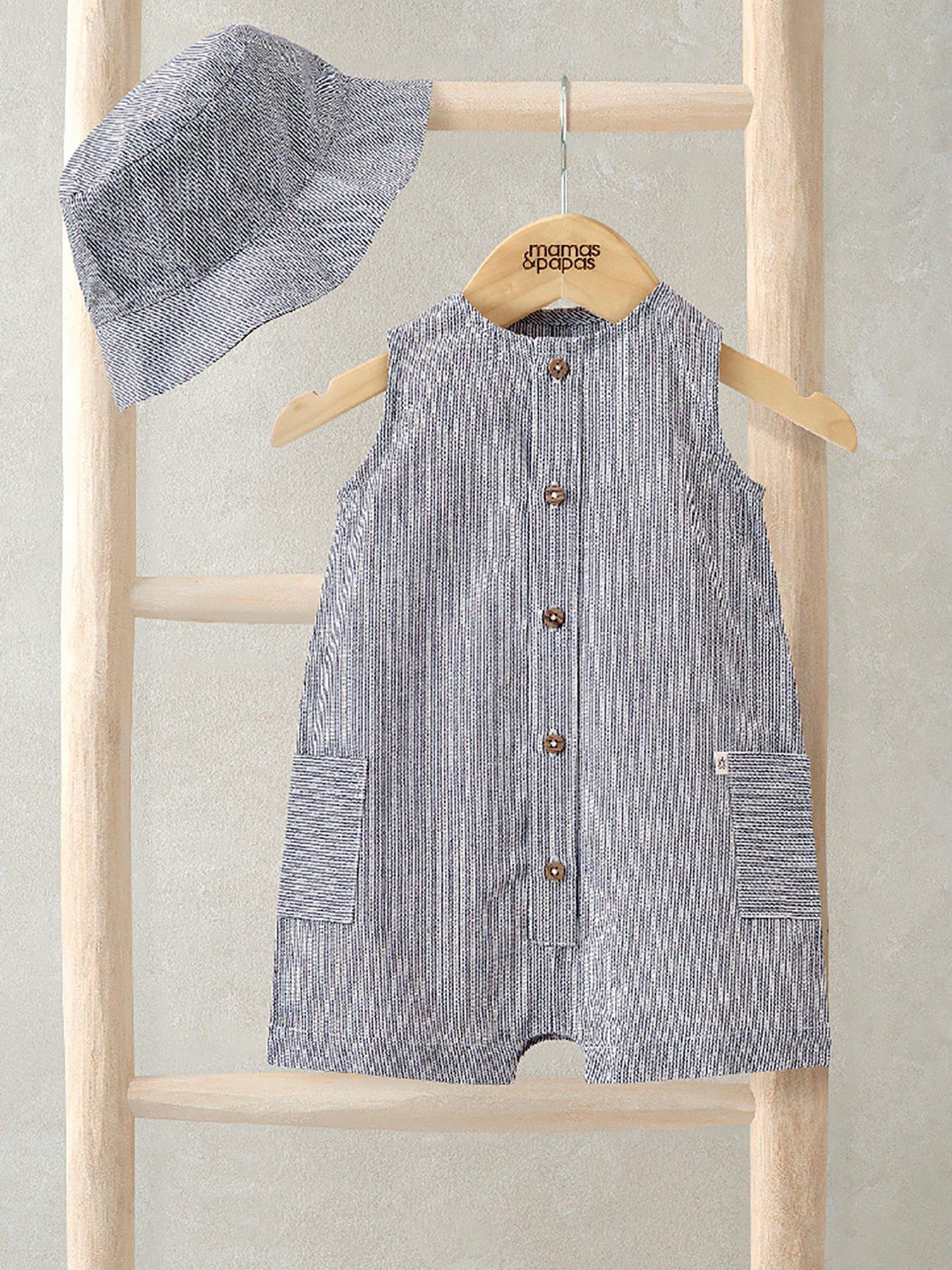 Image 1 of 4 of Mamas & Papas Baby Boys Stripe Shortie Romper & Hat - Blue