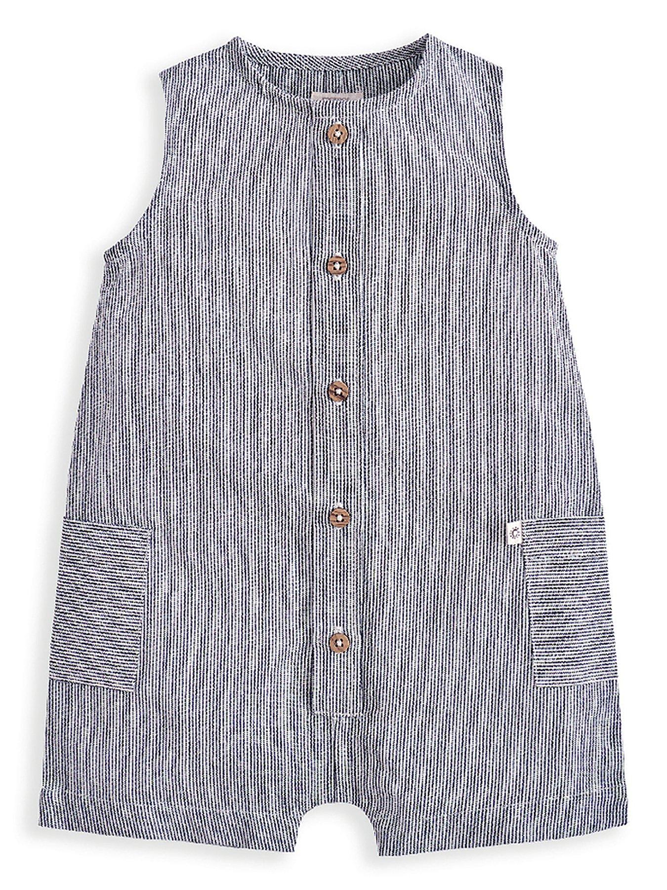 Image 3 of 4 of Mamas & Papas Baby Boys Stripe Shortie Romper & Hat - Blue