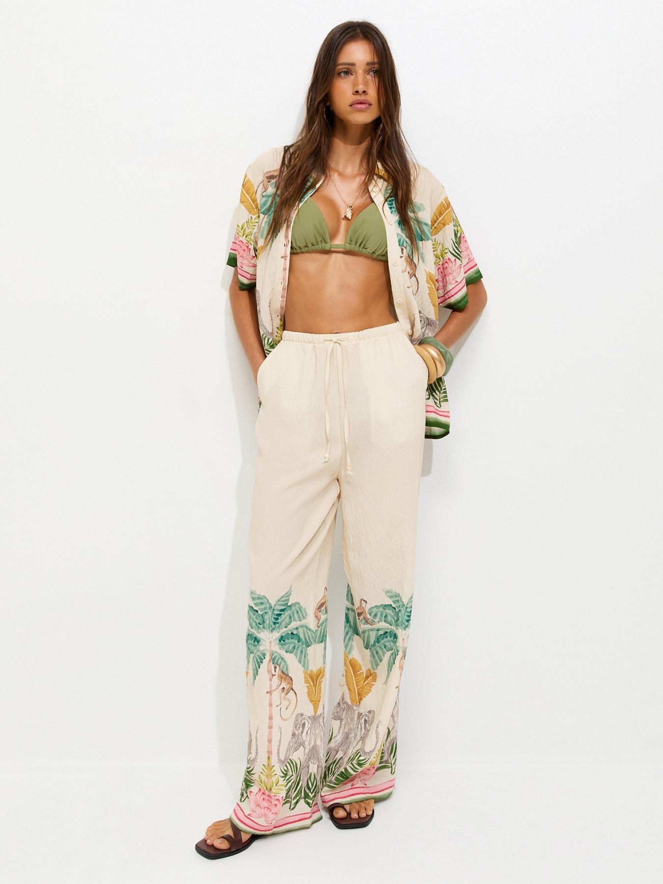 New Look Tropical Print Wide Leg Co-ord Trousers - White