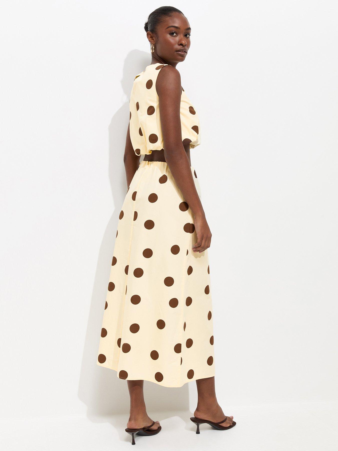 Image 2 of 5 of New Look Cotton Large Spot Print Circle Skirt - Cream