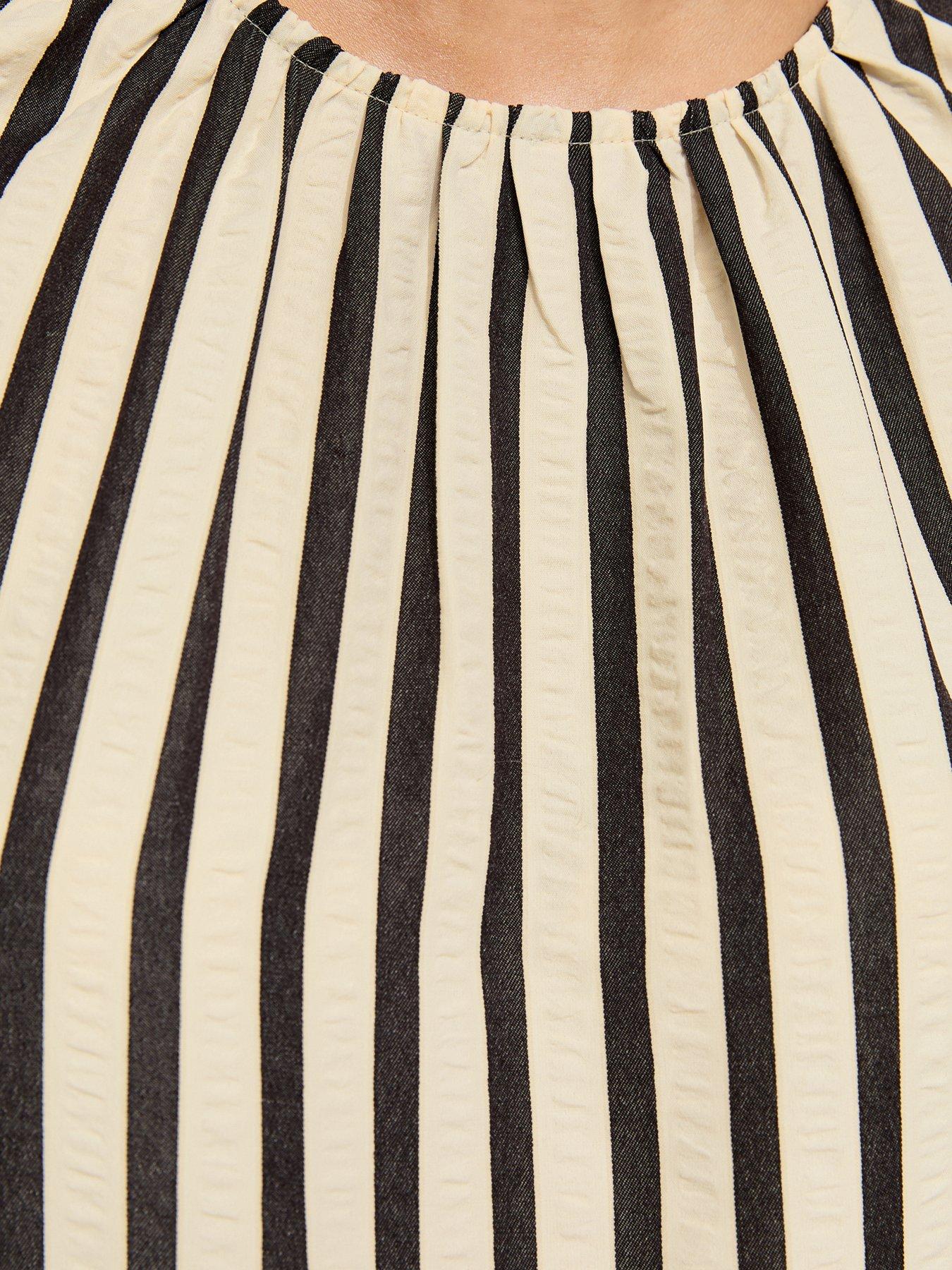 Image 5 of 5 of New Look Striped Drop Waist Puff Sleeve Midi Dress - Black