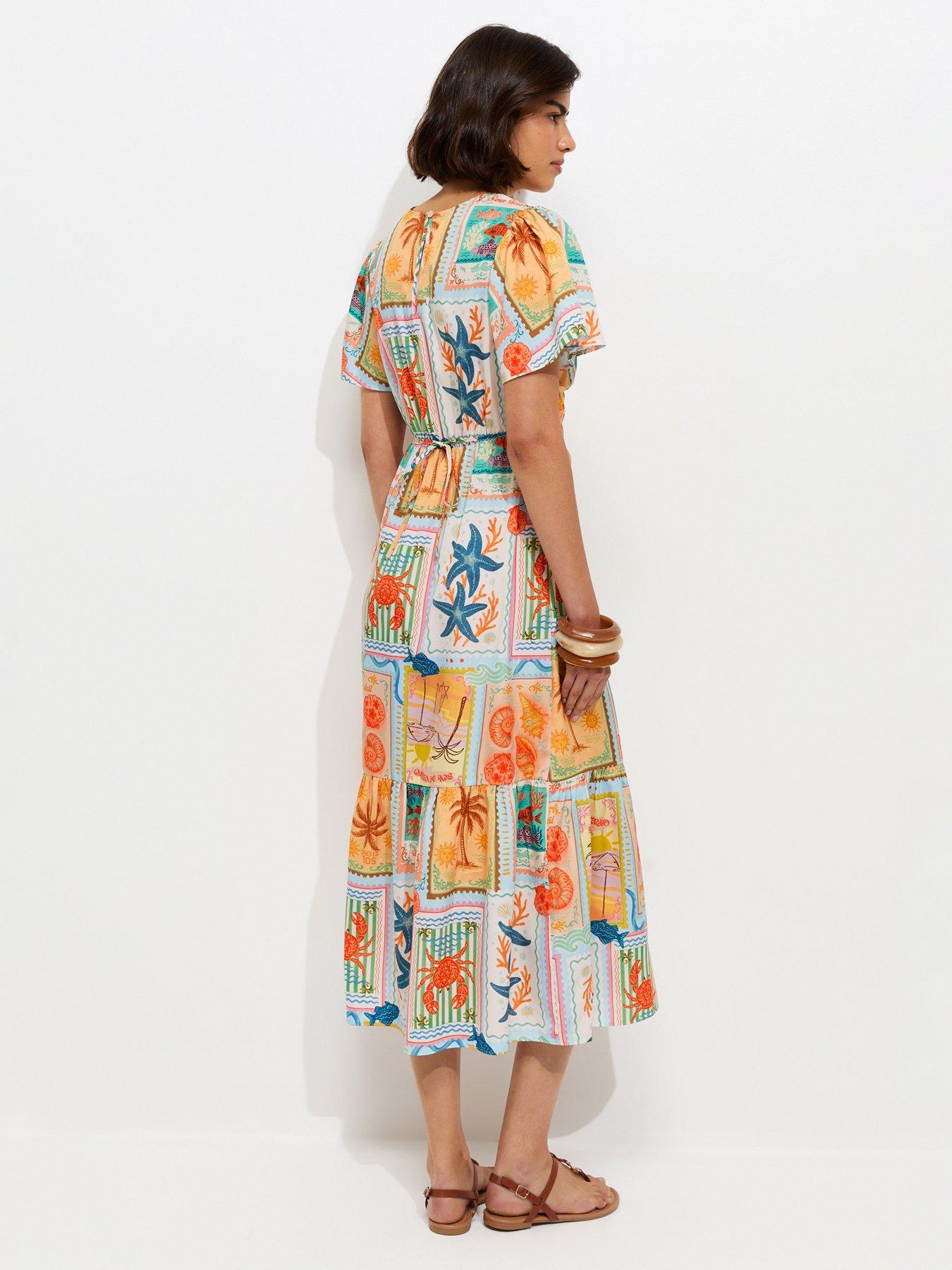 Image 2 of 7 of New Look Seaside Print Crepe Midi Dress - Multi