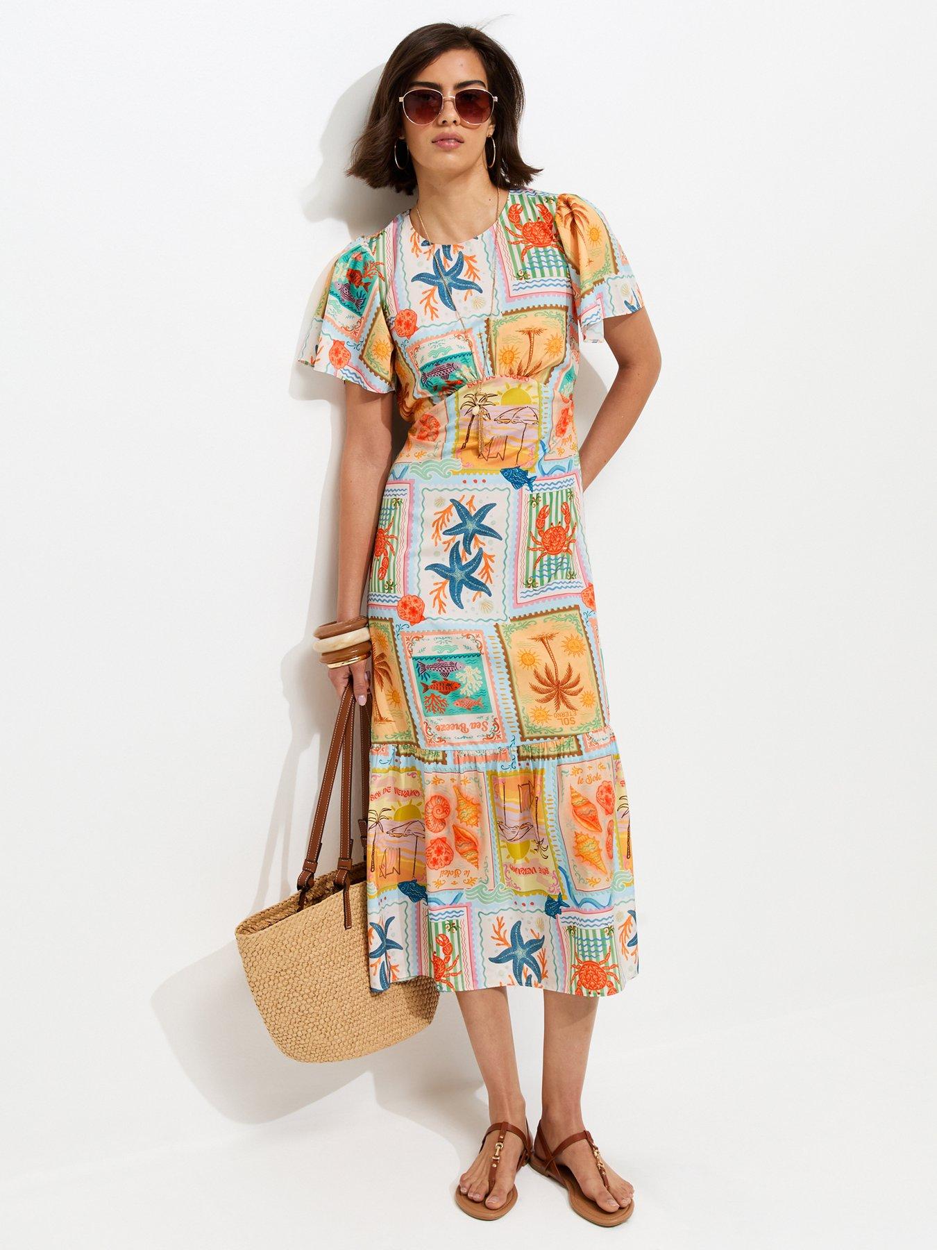 Image 3 of 7 of New Look Seaside Print Crepe Midi Dress - Multi