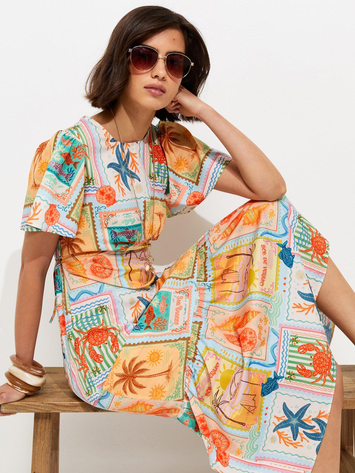 Image 6 of 7 of New Look Seaside Print Crepe Midi Dress - Multi
