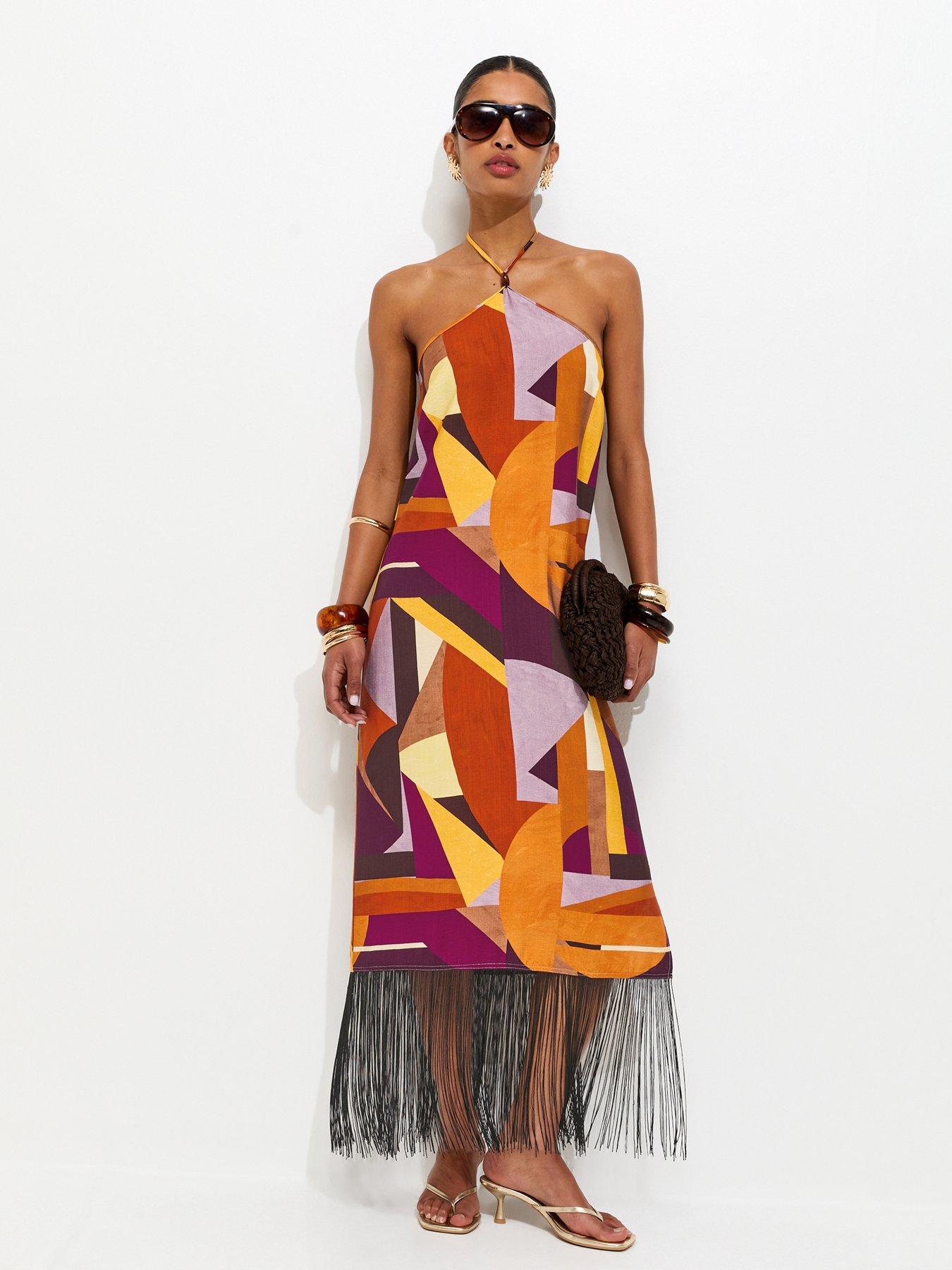 New Look Multicoloured Geometric Print Halter Neck Midi Dress - Multi