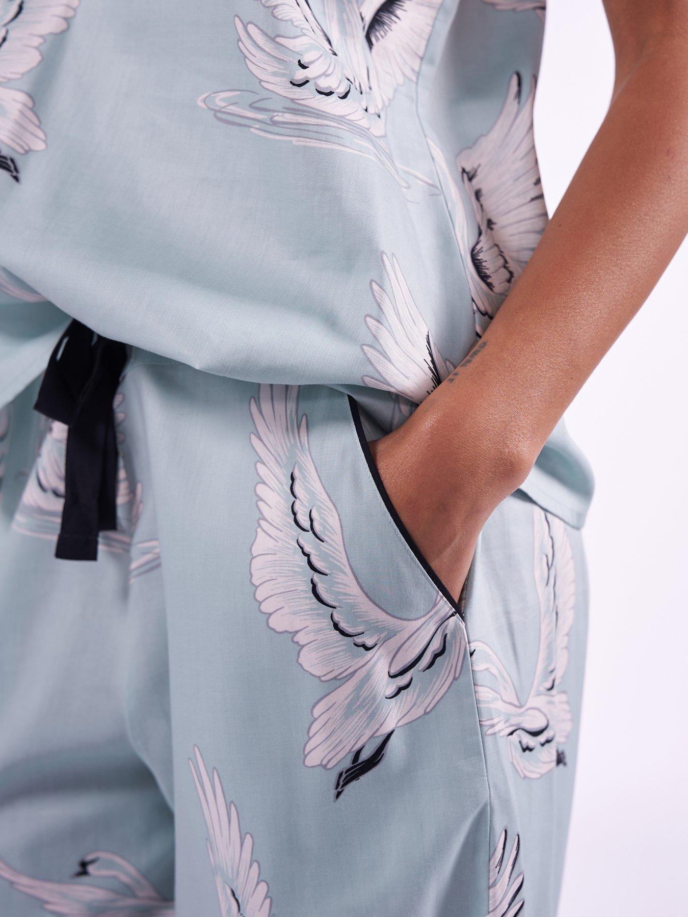 Image 3 of 4 of Cyberjammies Grace Mint Green Swan Print Cami &amp; Wide Leg Pyjama Bottoms