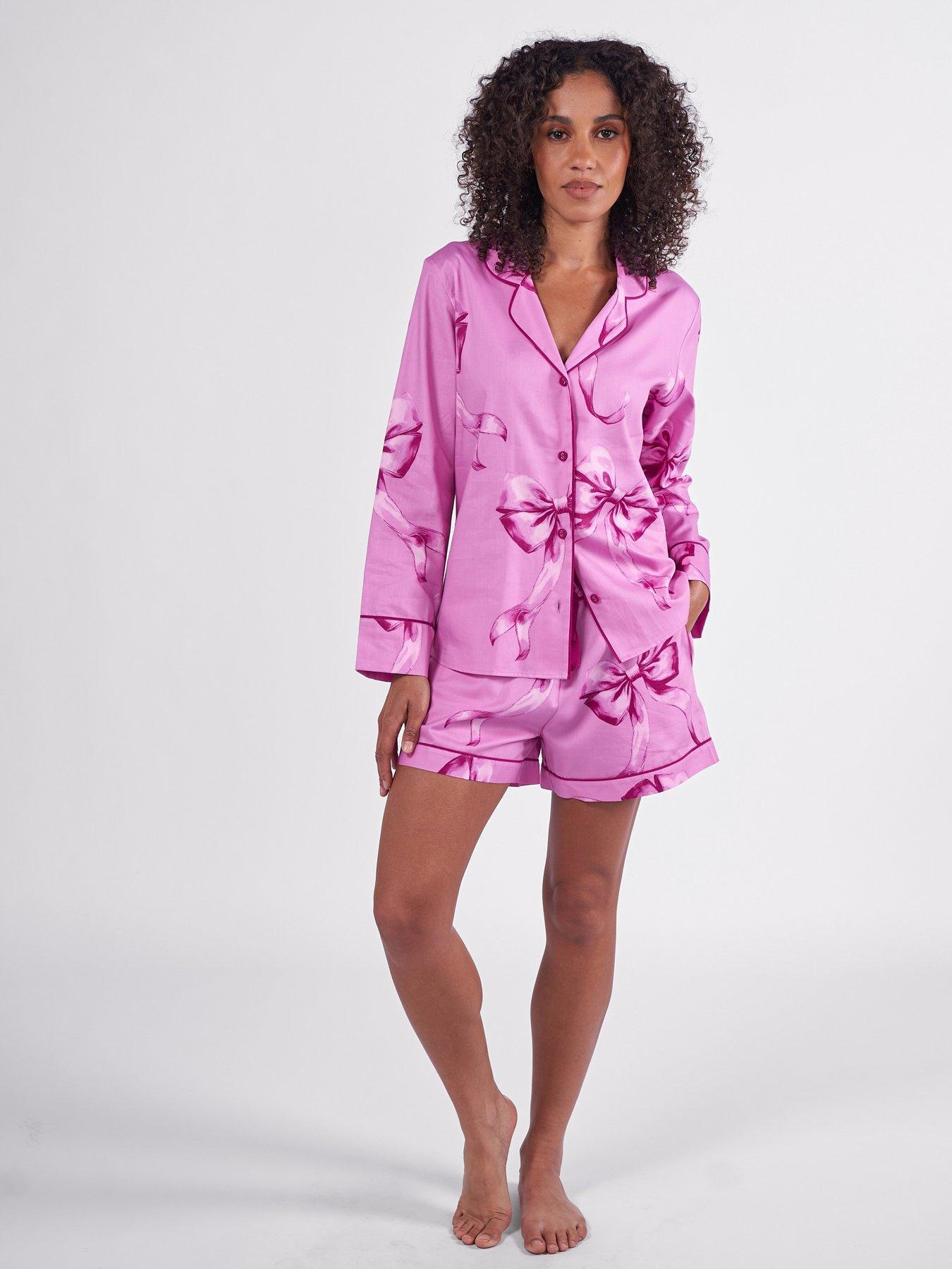 Cyberjammies Belle Pink Bow Print L/Slv Pyjama Top  &  Shorts Set