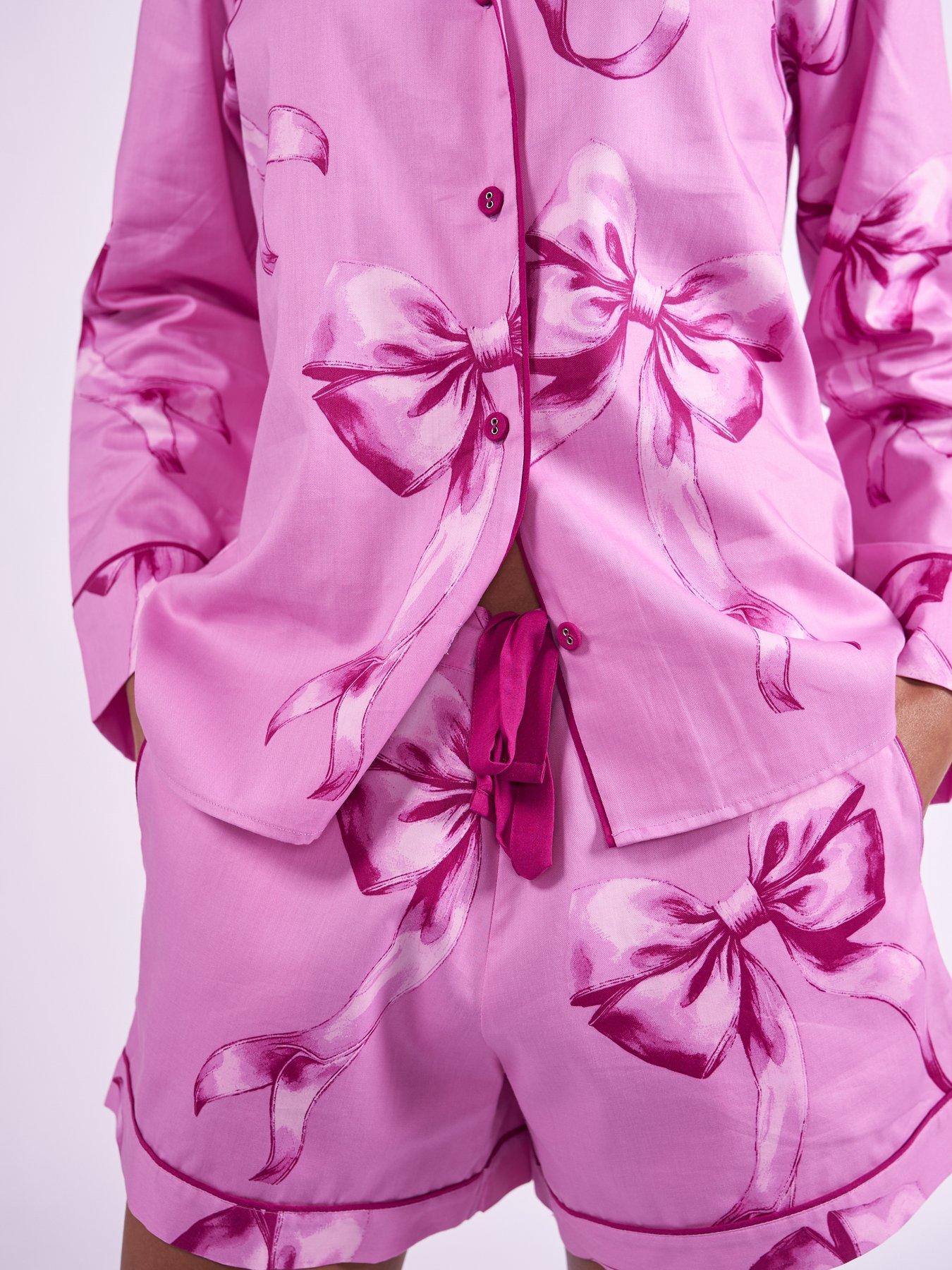 Image 4 of 4 of Cyberjammies Belle Pink Bow Print L/Slv Pyjama Top &amp; Shorts Set
