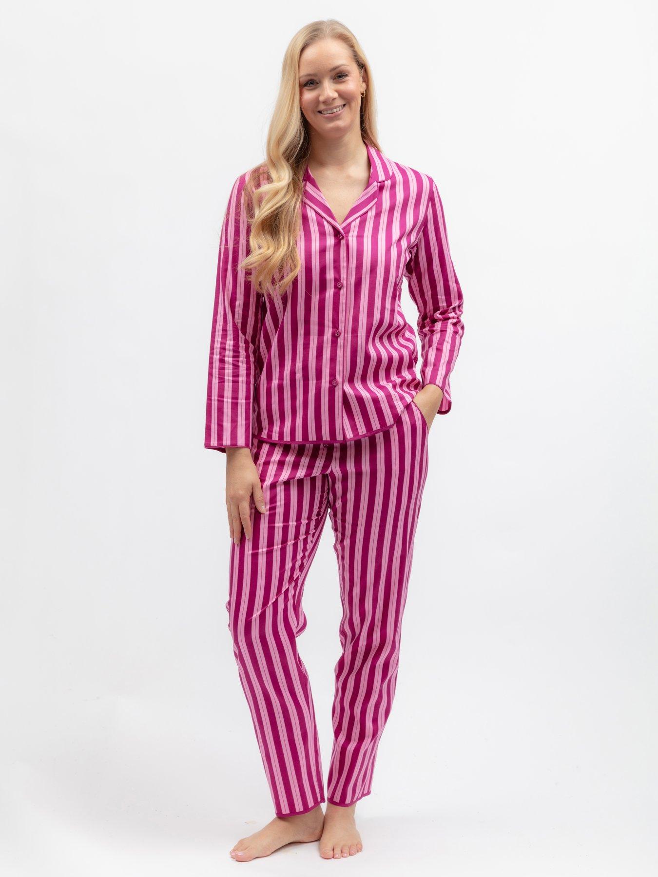Image 1 of 6 of Cyberjammies Belle Magenta Printed Stripe L/Slv Pyjama Top &amp; Bottoms Set