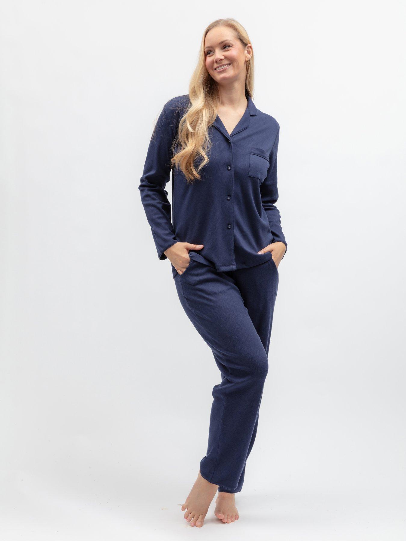 Image 1 of 6 of Cyberjammies Celestial Nights Navy Revere 2X2 Ribbed Jersey L/Slv Pyjama Top &amp; Bottoms Set