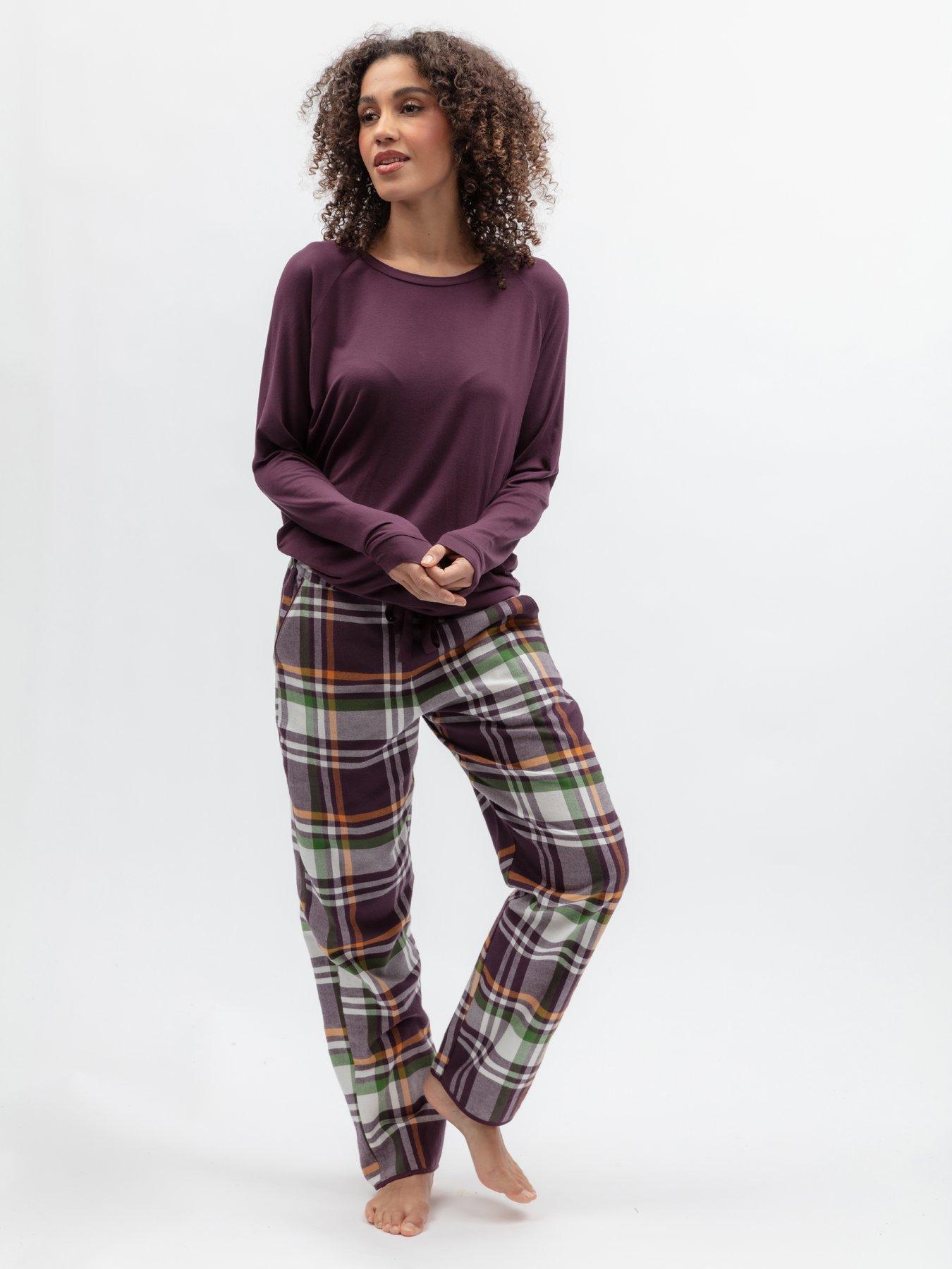 Image 1 of 4 of Cyberjammies Wild Slumber Plum Slouch Longsleeve Jersey Top &amp; Brushed Pyjama Checks Set