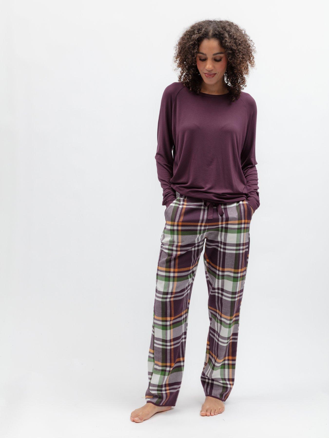 Image 3 of 4 of Cyberjammies Wild Slumber Plum Slouch Longsleeve Jersey Top &amp; Brushed Pyjama Checks Set