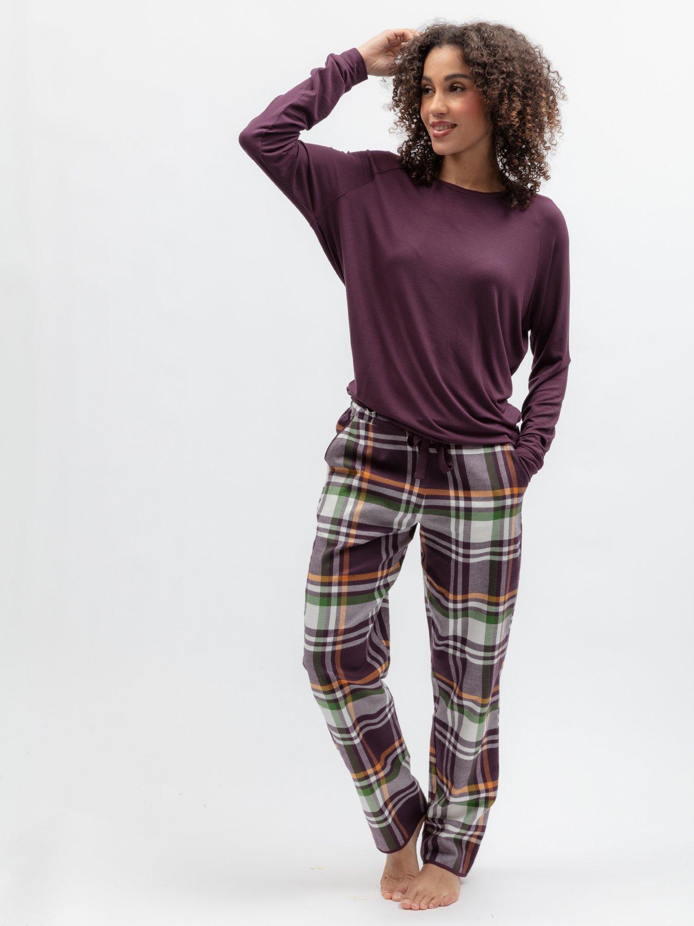 Image 4 of 4 of Cyberjammies Wild Slumber Plum Slouch Longsleeve Jersey Top &amp; Brushed Pyjama Checks Set