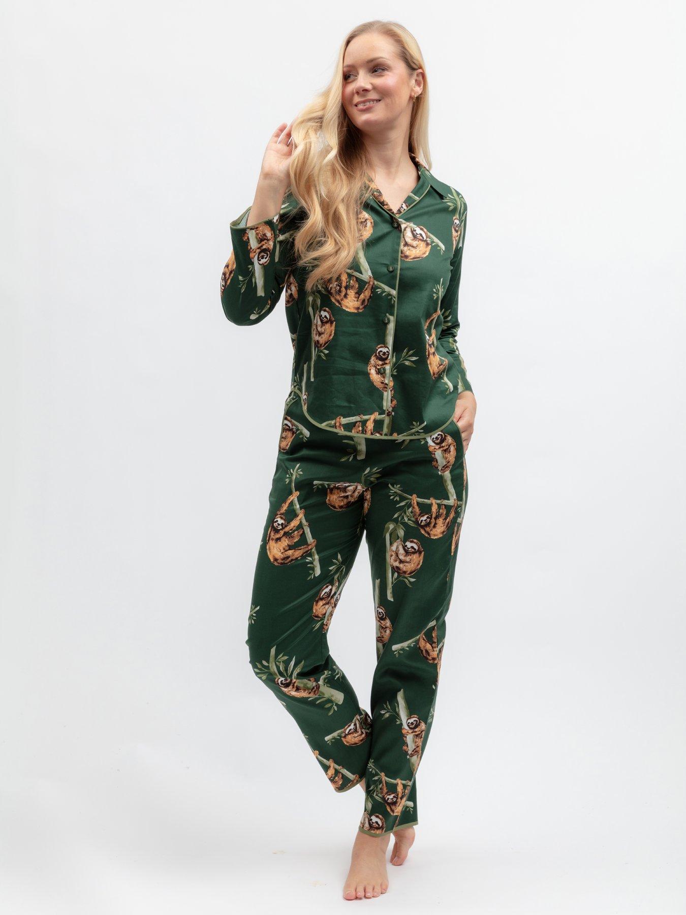 Cyberjammies Ember Dark Green Sloth Print Longsleeve Pyjama Set