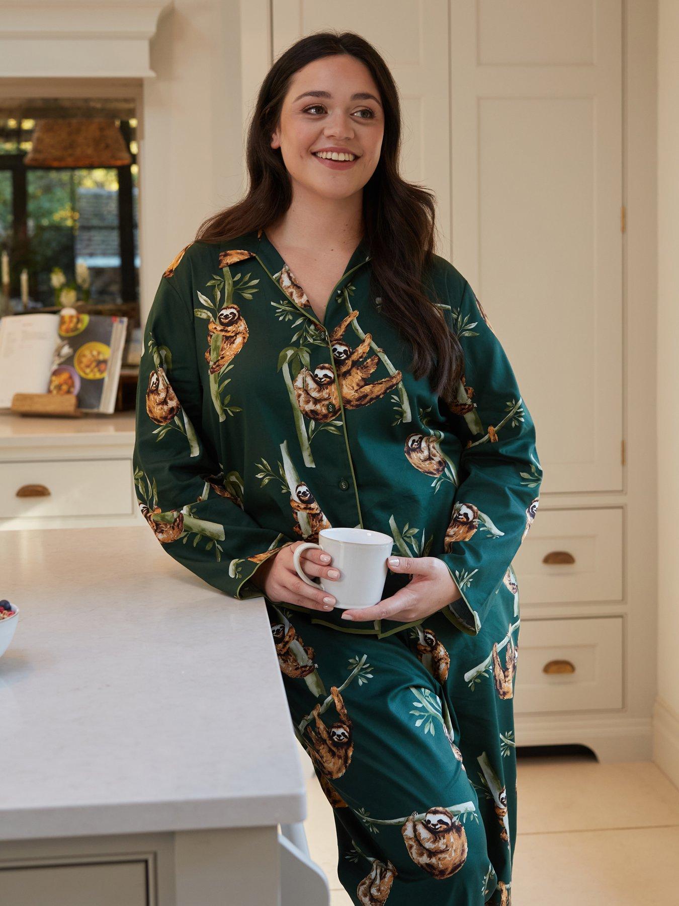 Image 5 of 6 of Cyberjammies Ember Dark Green Sloth Print Longsleeve Pyjama Set