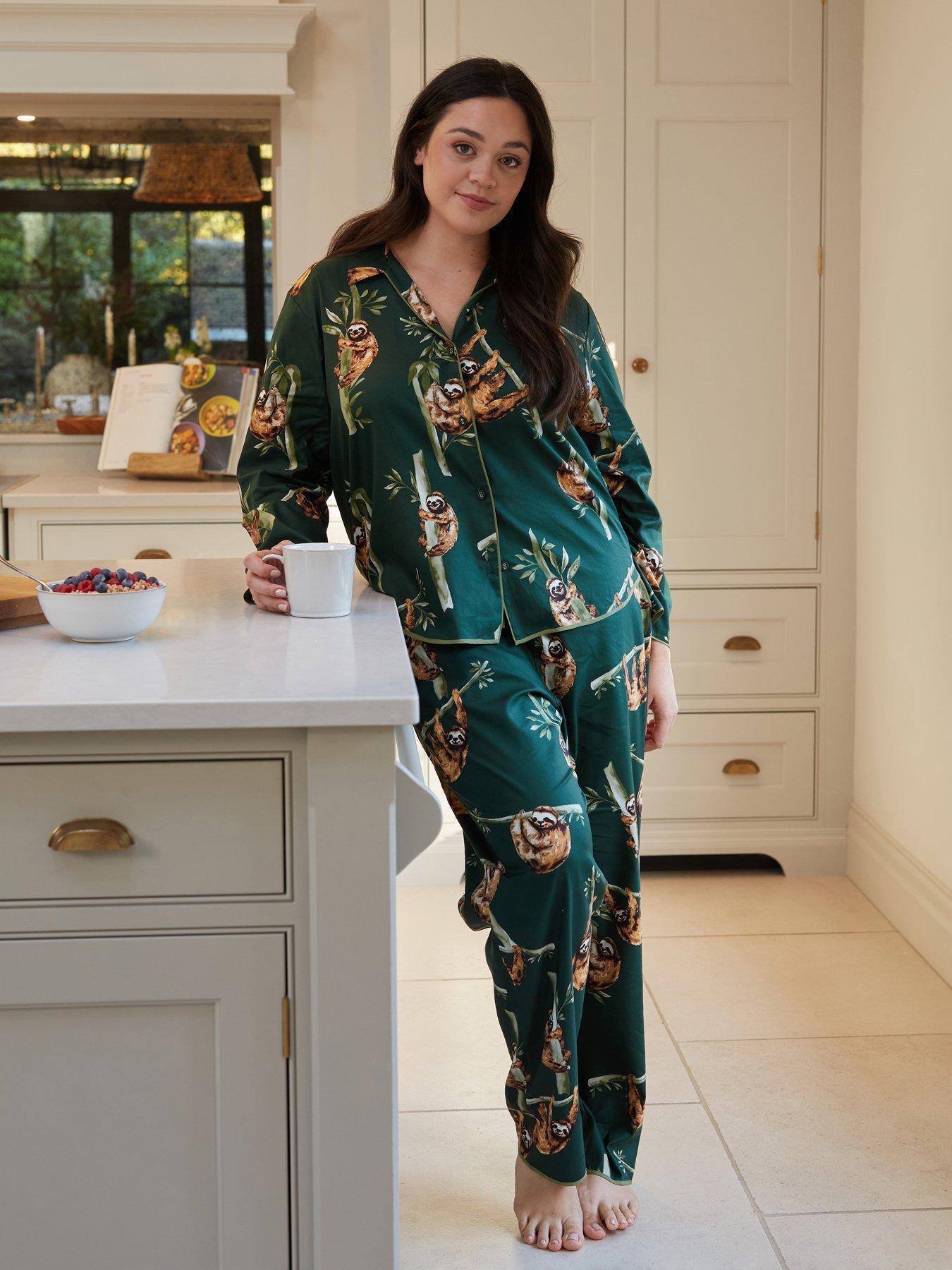 Image 6 of 6 of Cyberjammies Ember Dark Green Sloth Print Longsleeve Pyjama Set