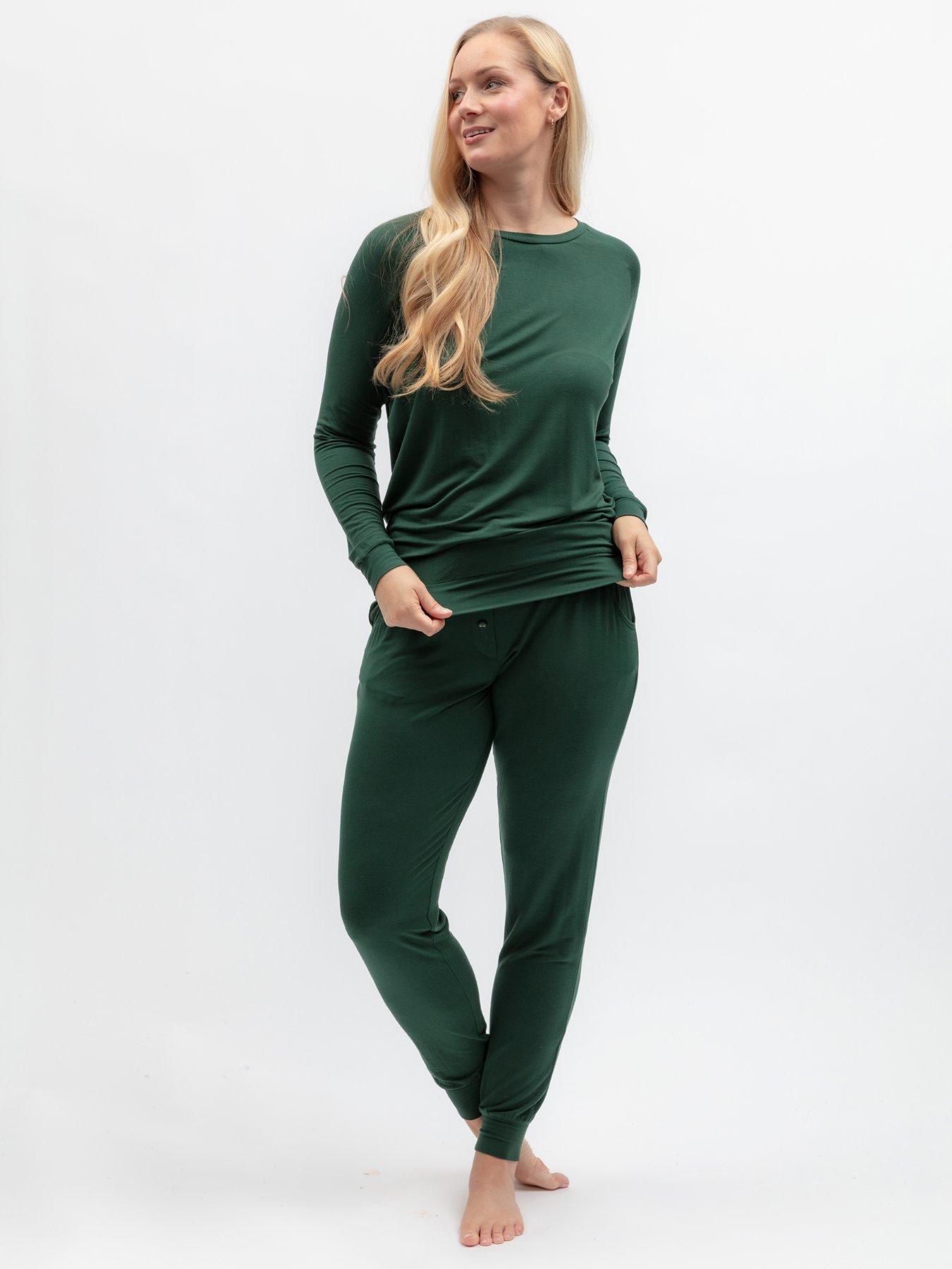 Image 3 of 6 of Cyberjammies Ember Dark Green Slouch Longsleeve Jersey Top &amp; Pyjama Set