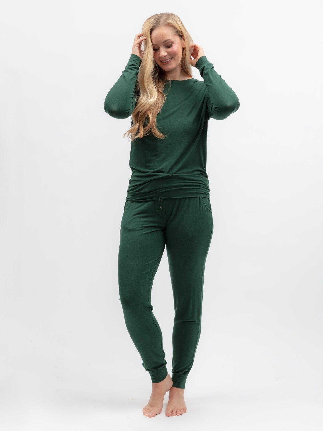Image 4 of 6 of Cyberjammies Ember Dark Green Slouch Longsleeve Jersey Top &amp; Pyjama Set