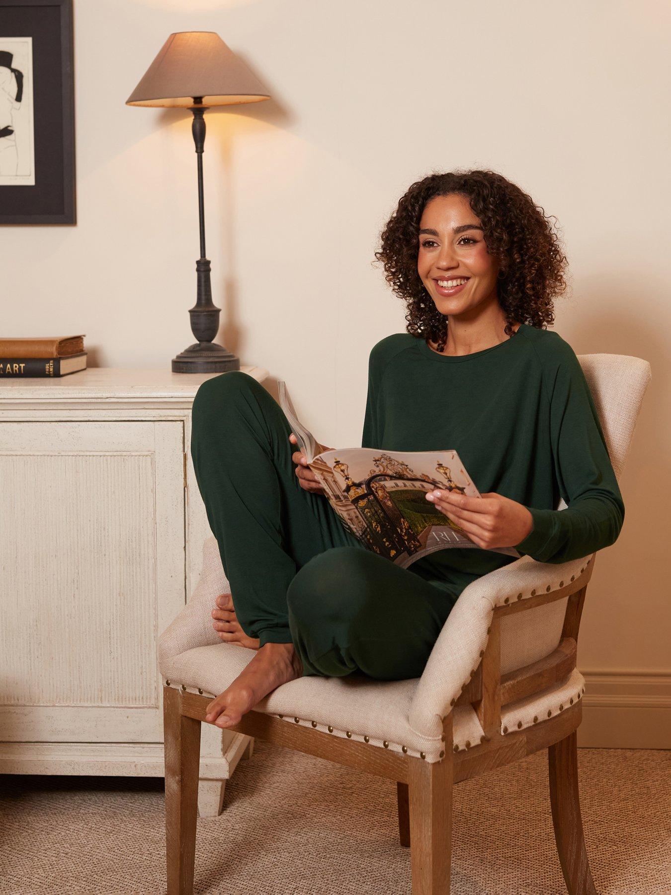 Image 6 of 6 of Cyberjammies Ember Dark Green Slouch Longsleeve Jersey Top &amp; Pyjama Set
