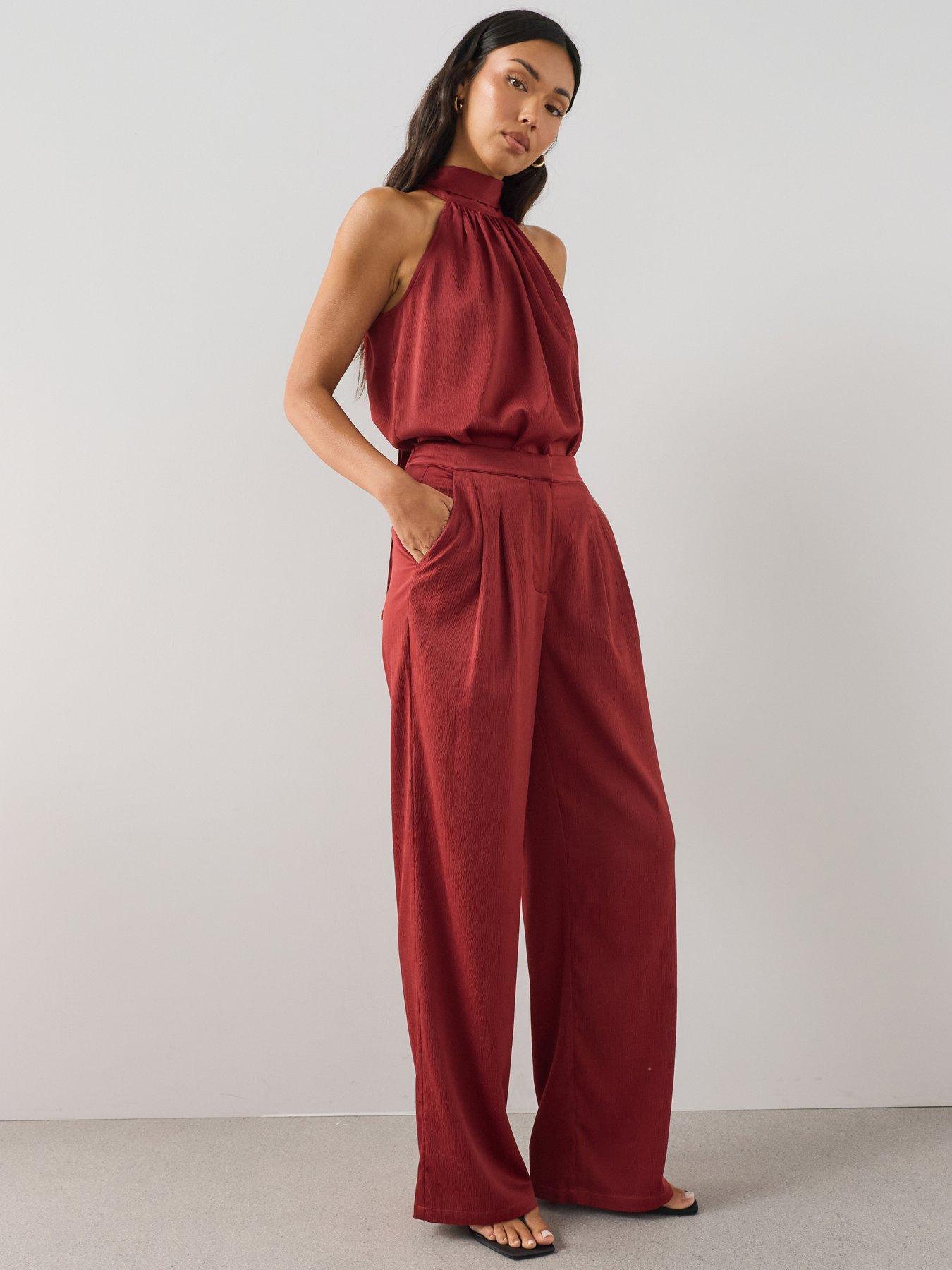 The Very Collection Textured Wide Leg Satin Trousers - Orange