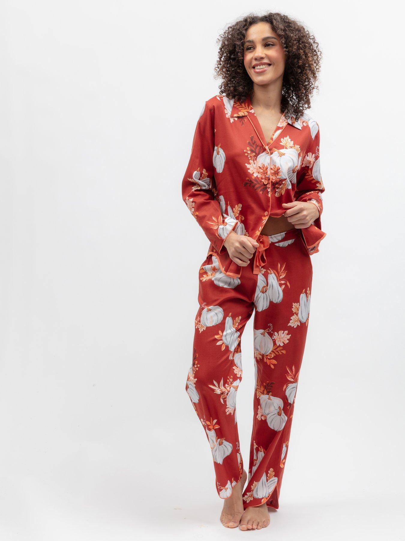Cyberjammies Pumpkin Spice Burnt Orange Pumpkin Print L/Slv Pyjama Top  &  Bottoms Set