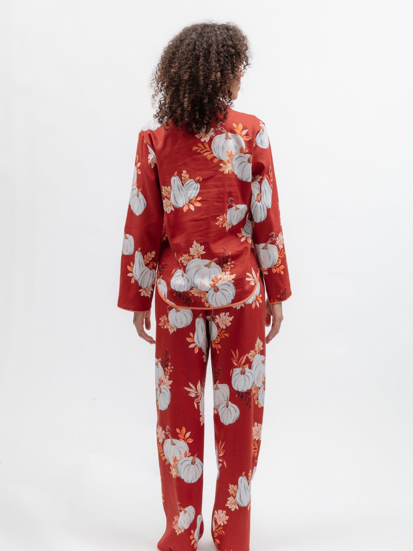 Image 2 of 6 of Cyberjammies Pumpkin Spice&nbsp;Pumpkin Print Long Sleeve Pyjama Top &amp; Bottoms Set - Burnt Orange