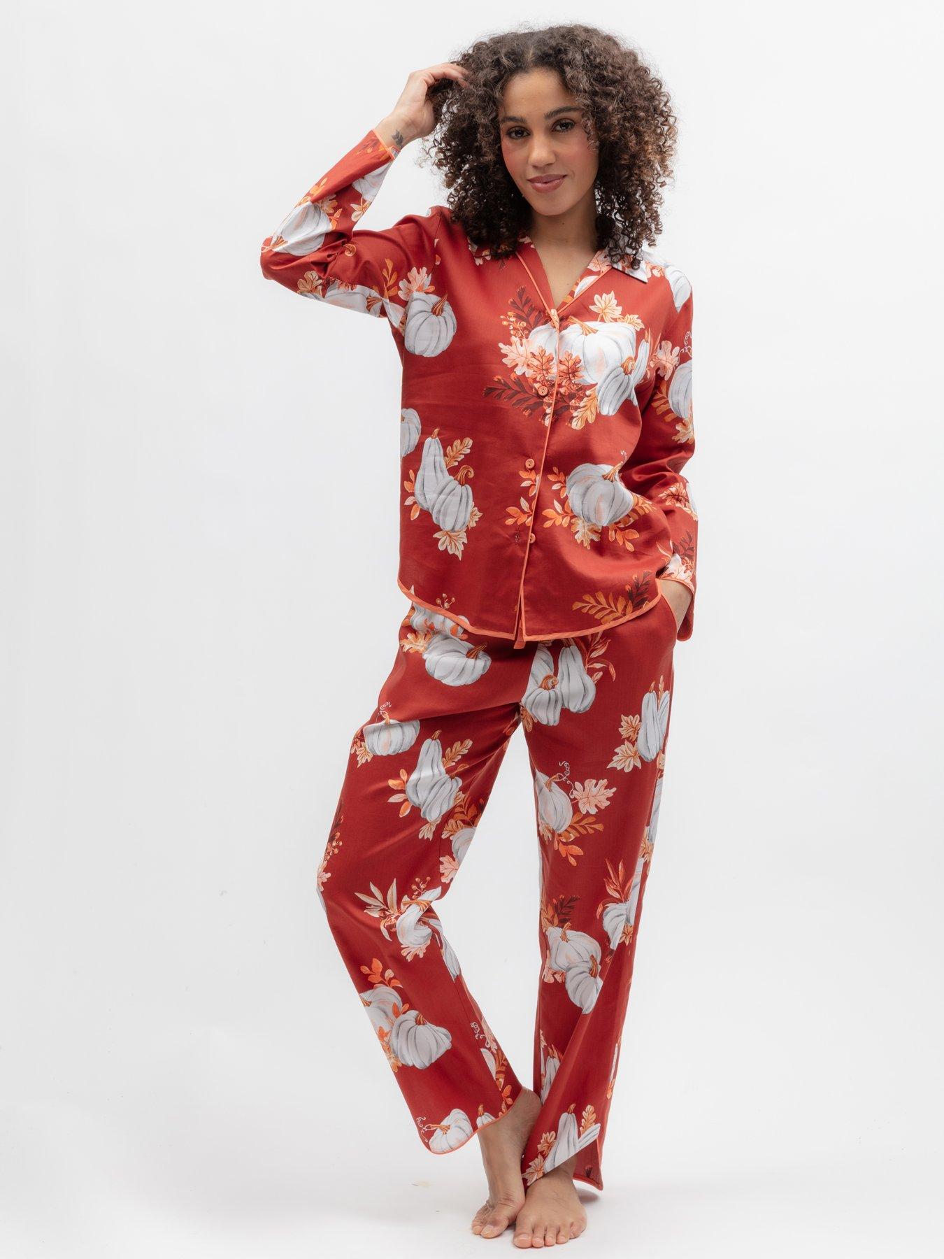 Image 3 of 6 of Cyberjammies Pumpkin Spice&nbsp;Pumpkin Print Long Sleeve Pyjama Top &amp; Bottoms Set - Burnt Orange