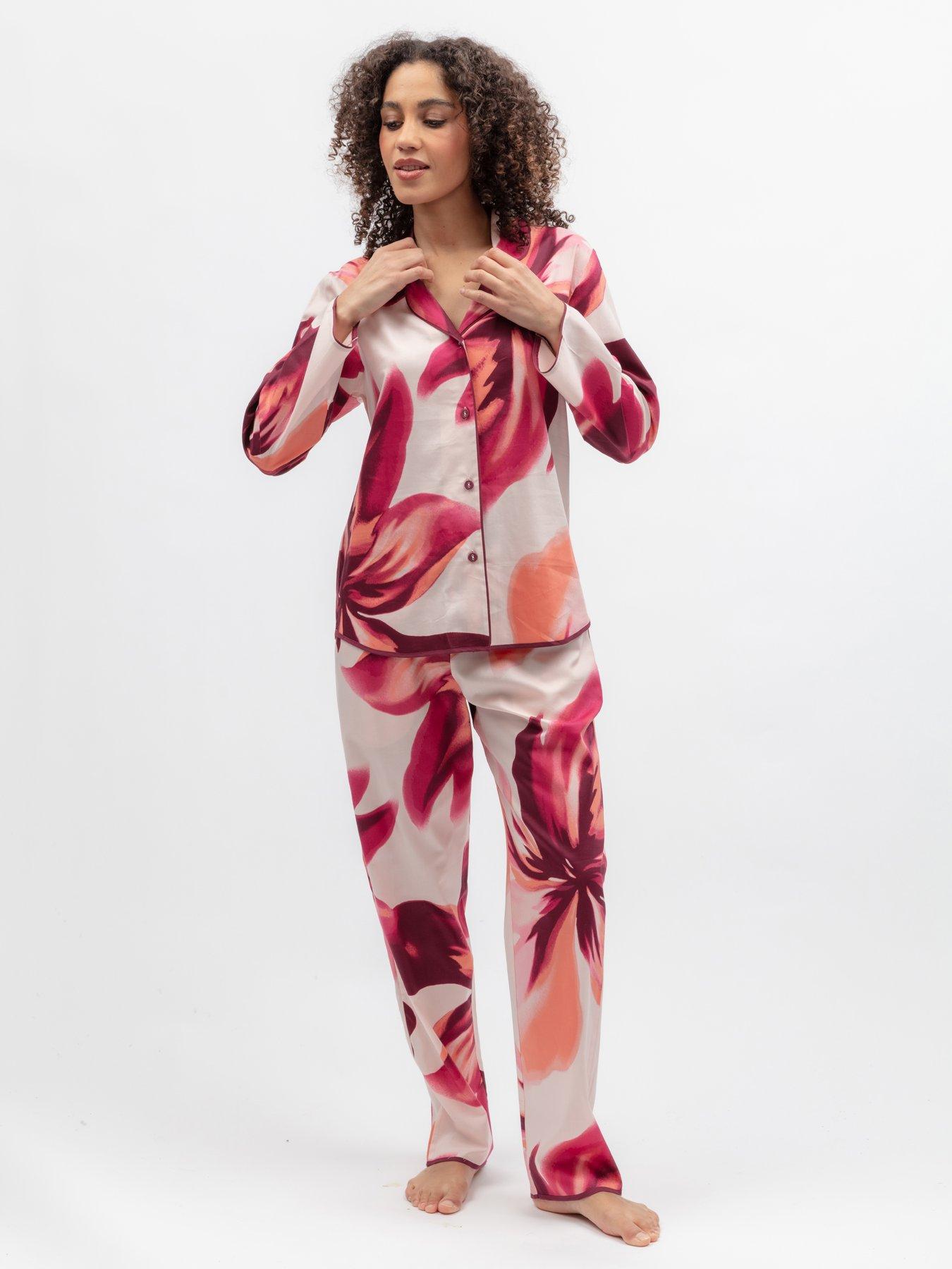 Cyberjammies Blush Botanica Peach Floral Print L/Slv Pyjama Top  &  Bottoms Set