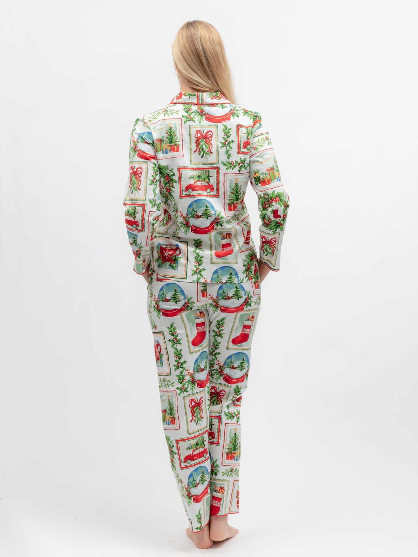 Image 2 of 6 of Cyberjammies Cyberjammies Merry &amp; Bright Red Christmas Postcard Print Longsleeve Pyjama Set