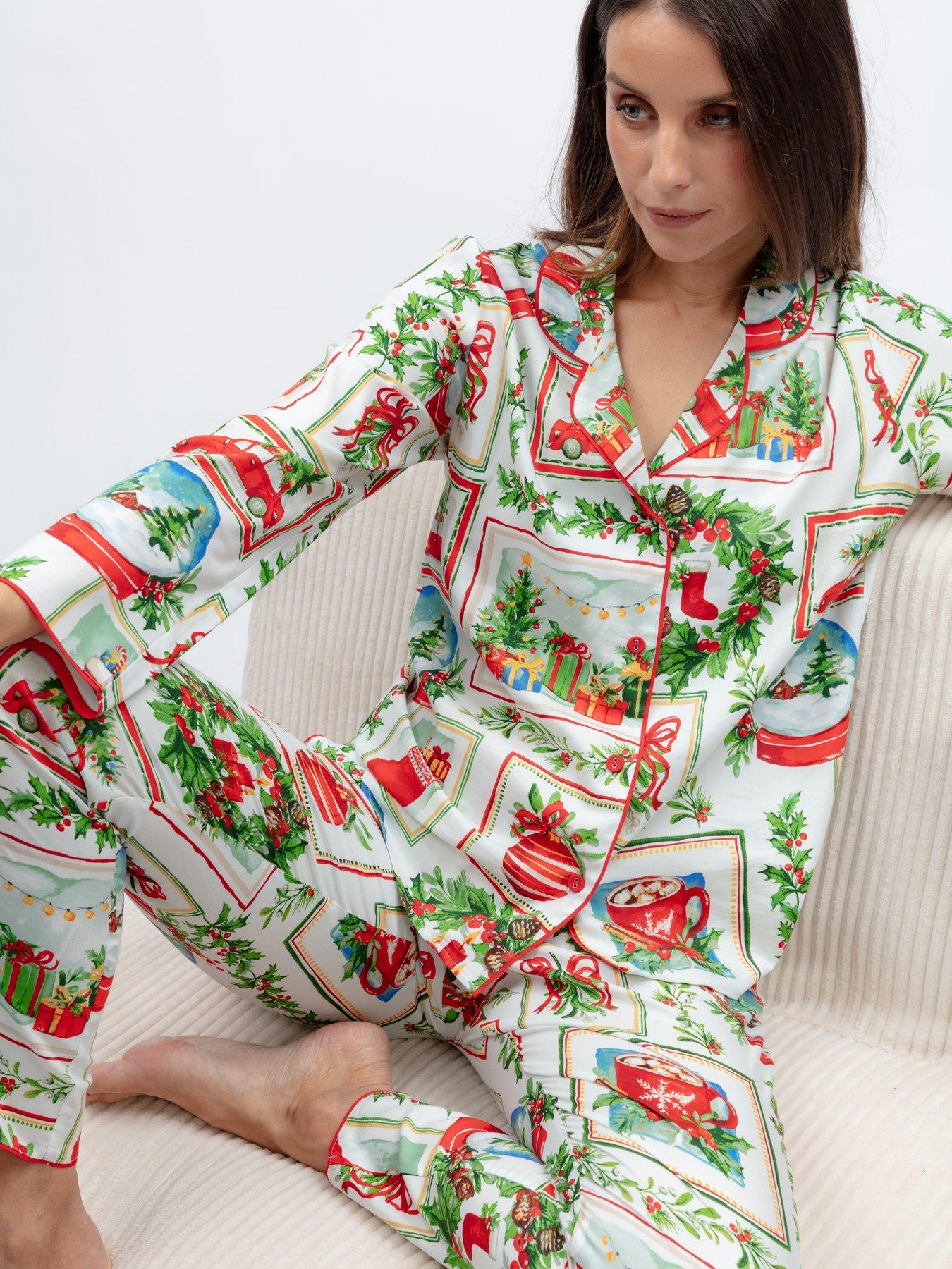 Image 3 of 6 of Cyberjammies Cyberjammies Merry &amp; Bright Red Christmas Postcard Print Longsleeve Pyjama Set
