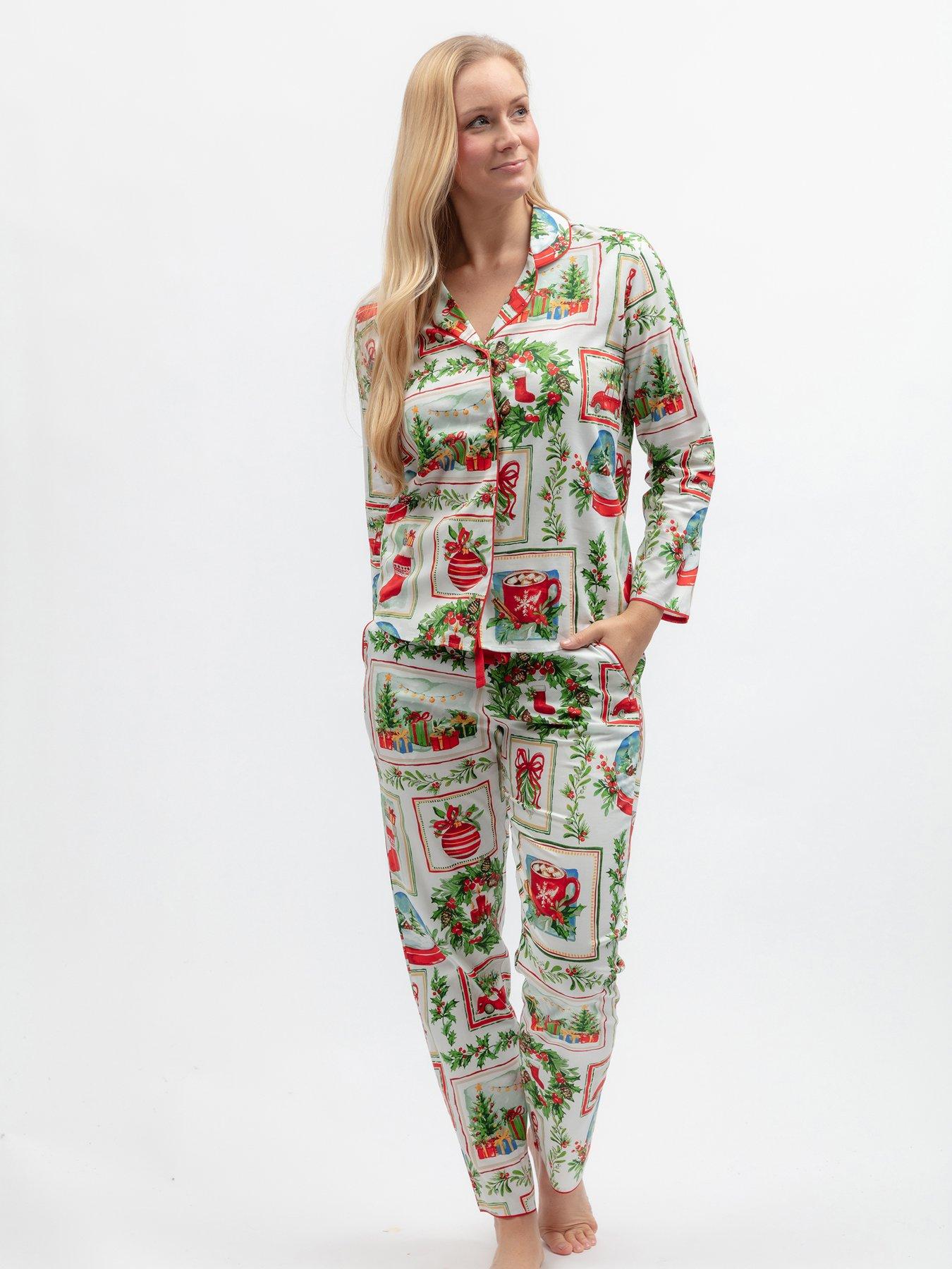 Image 5 of 6 of Cyberjammies Cyberjammies Merry &amp; Bright Red Christmas Postcard Print Longsleeve Pyjama Set