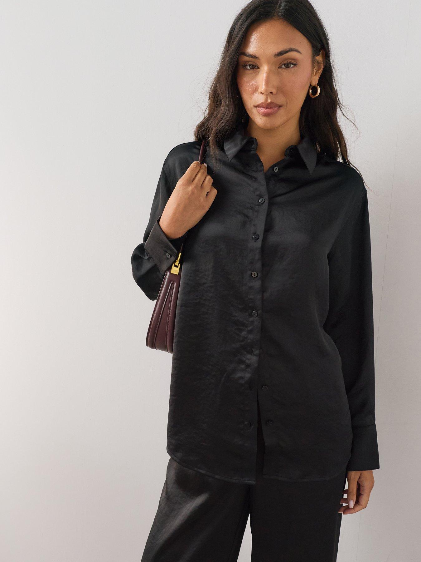 The Very Collection Satin Button Up Shirt - Black