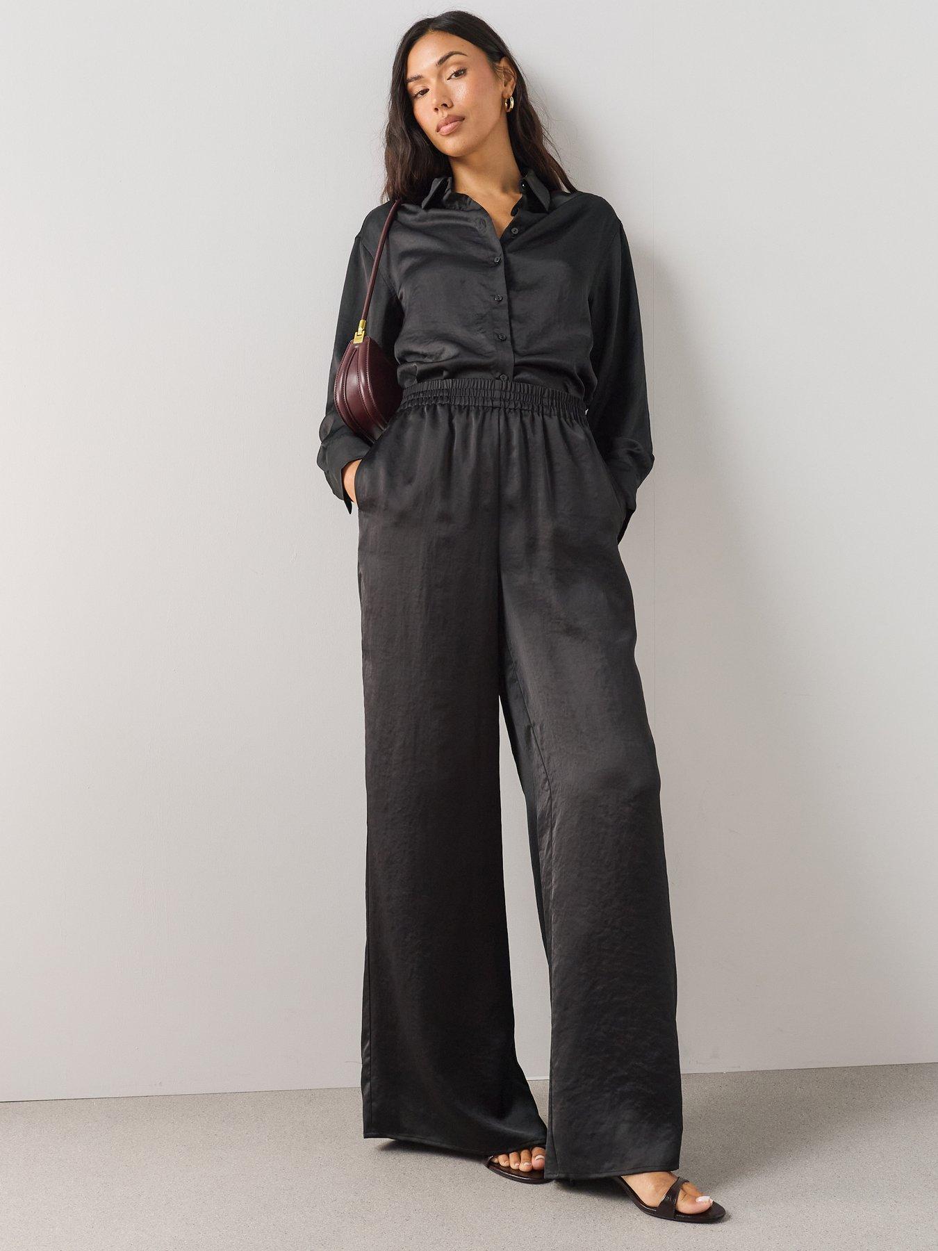 The Very Collection Satin Wide Leg Trousers - Black
