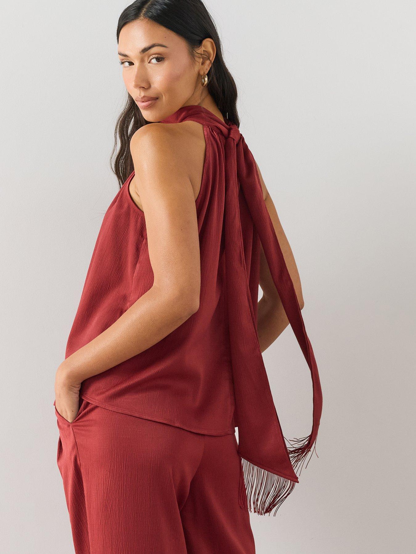 The Very Collection Halterneck Fringe Blouse Co-Ord - Orange