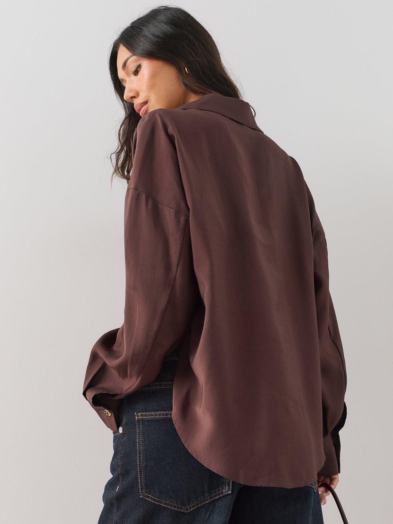 Image 2 of 6 of The Very Collection V-Neck Gold Detail Shirt - Brown