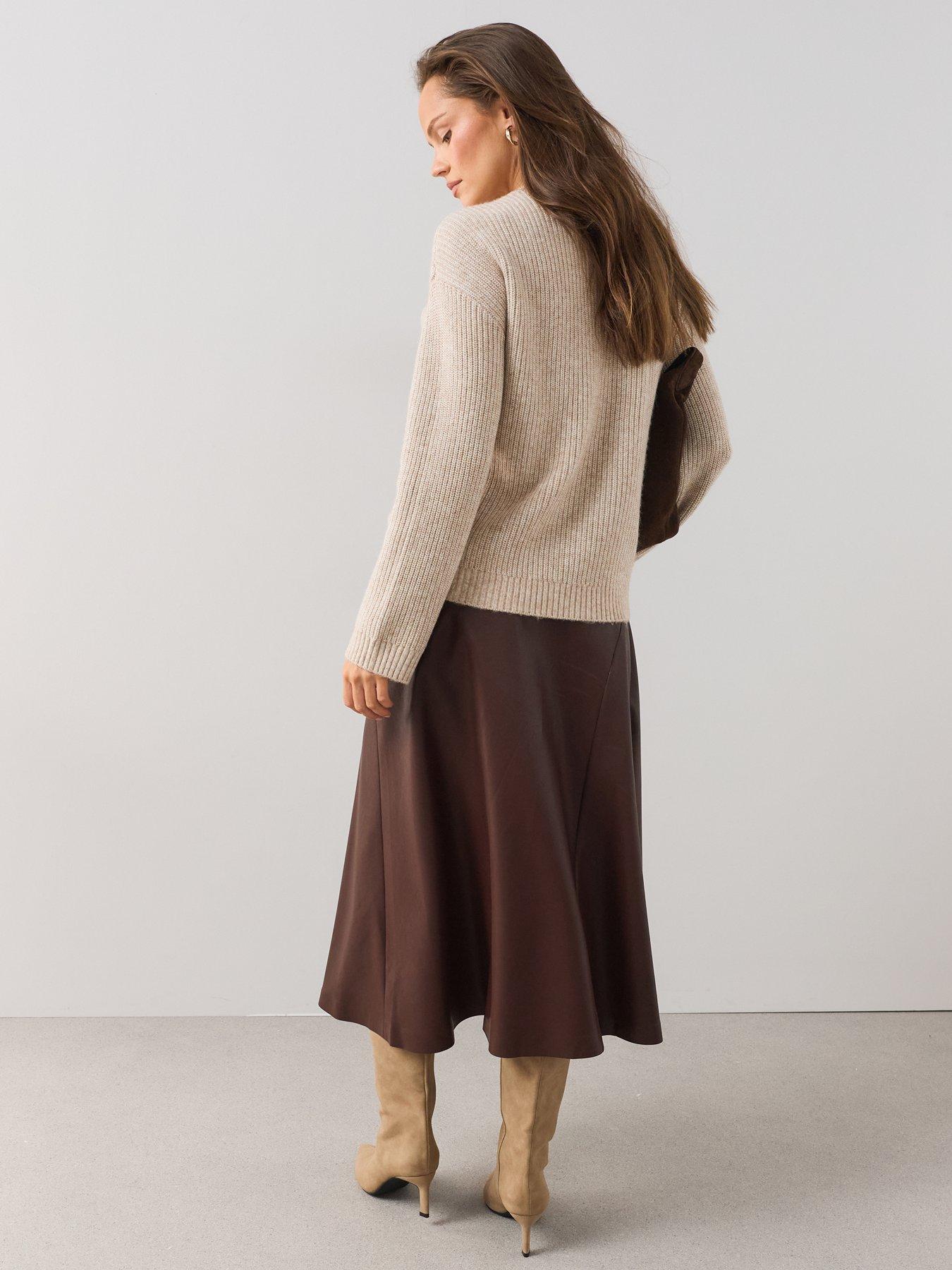 Image 6 of 6 of The Very Collection Pu Belted Midi Skirt - Brown