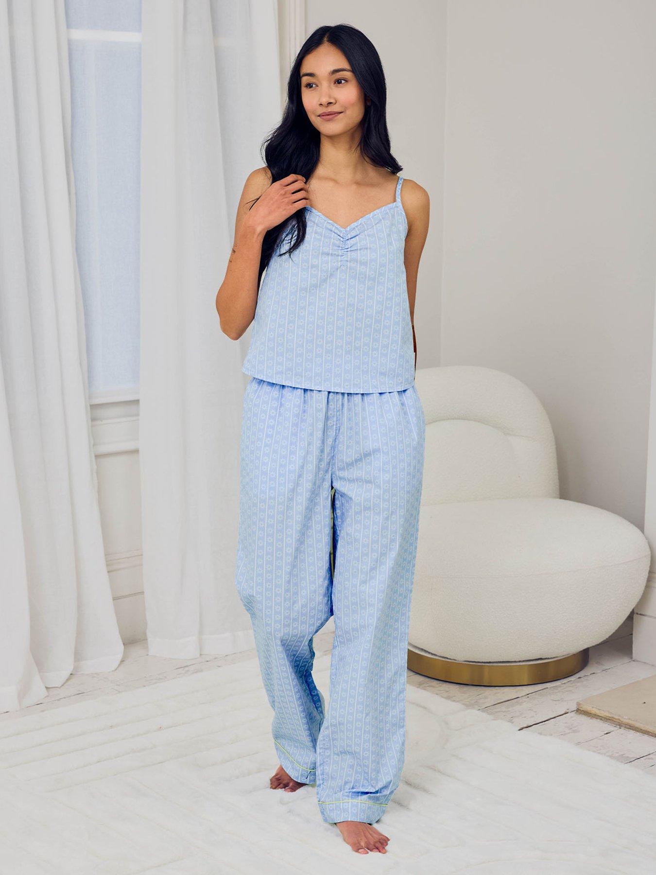 CHELSEA PEERS Cotton Soleil Stripe Print Cami Long Pyjama Set - Blue