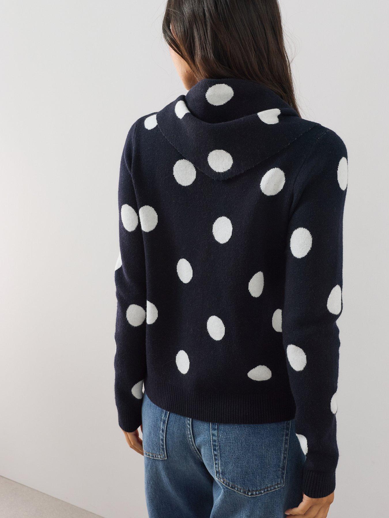 Image 2 of 6 of The Very Collection Polka Dot Crew Neck Cardigan With Scarf - Navy