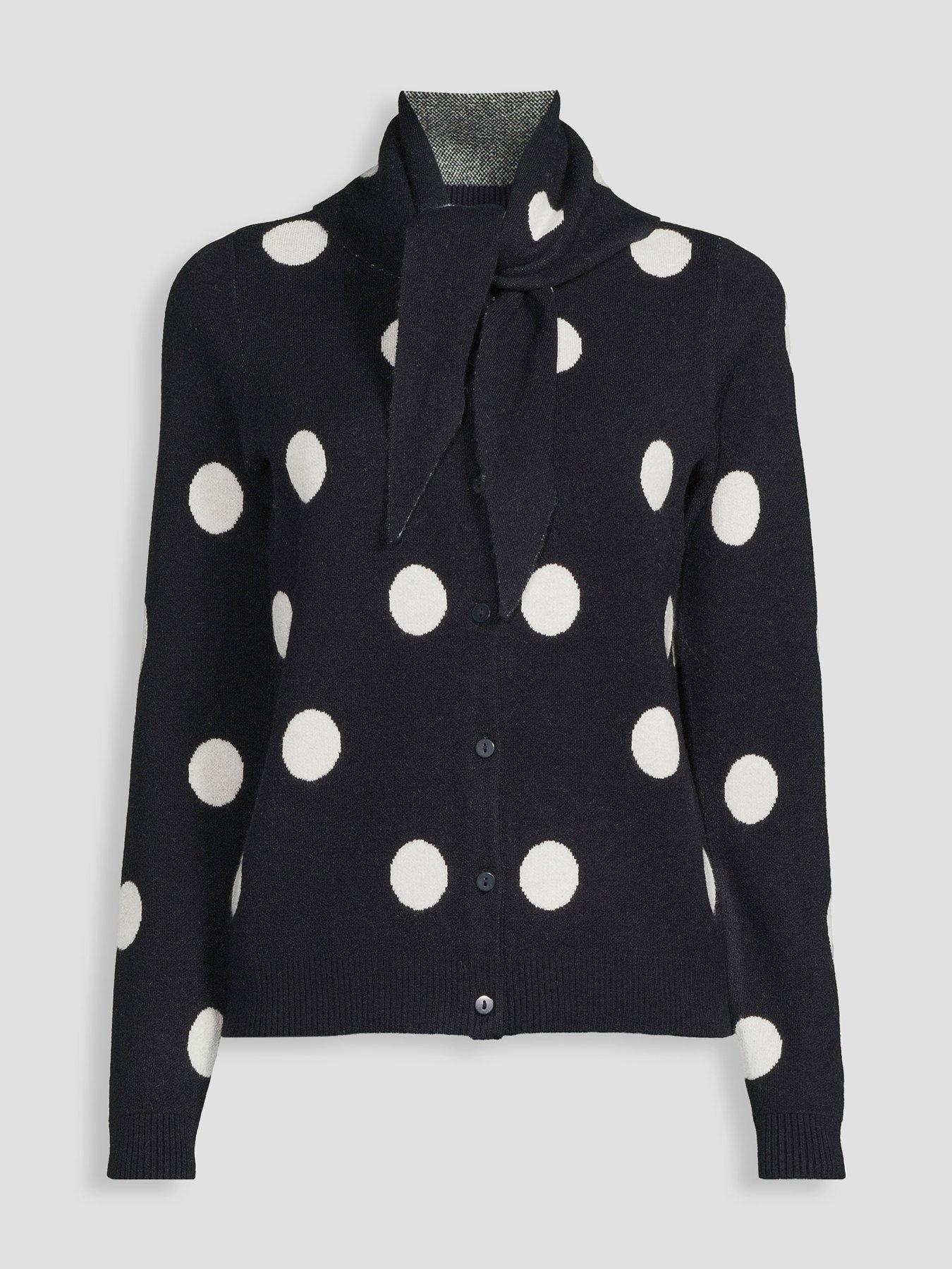 Image 6 of 6 of The Very Collection Polka Dot Crew Neck Cardigan With Scarf - Navy