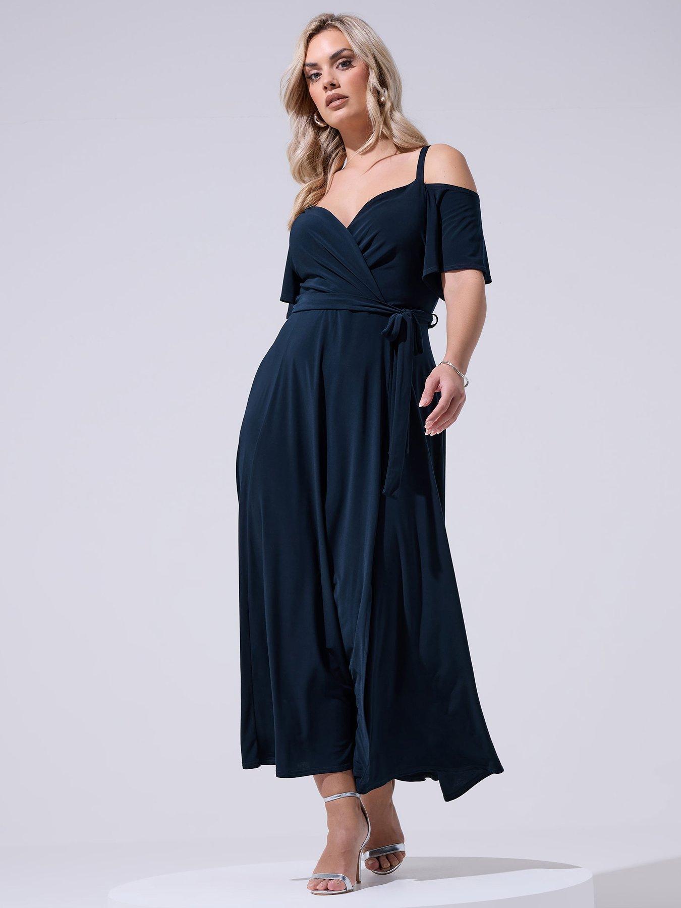 Yours Curve Cold Shoulder Maxi Dress - Blue