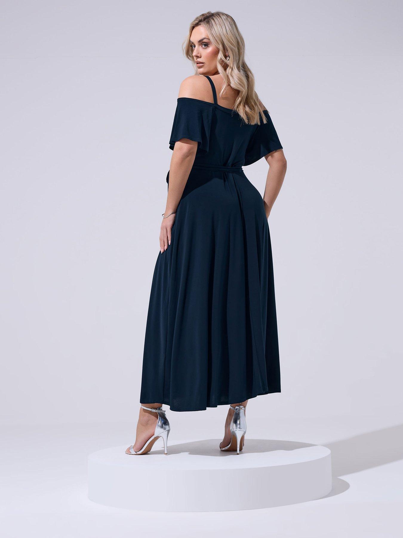 Image 2 of 5 of Yours Curve Cold Shoulder Maxi Dress - Blue