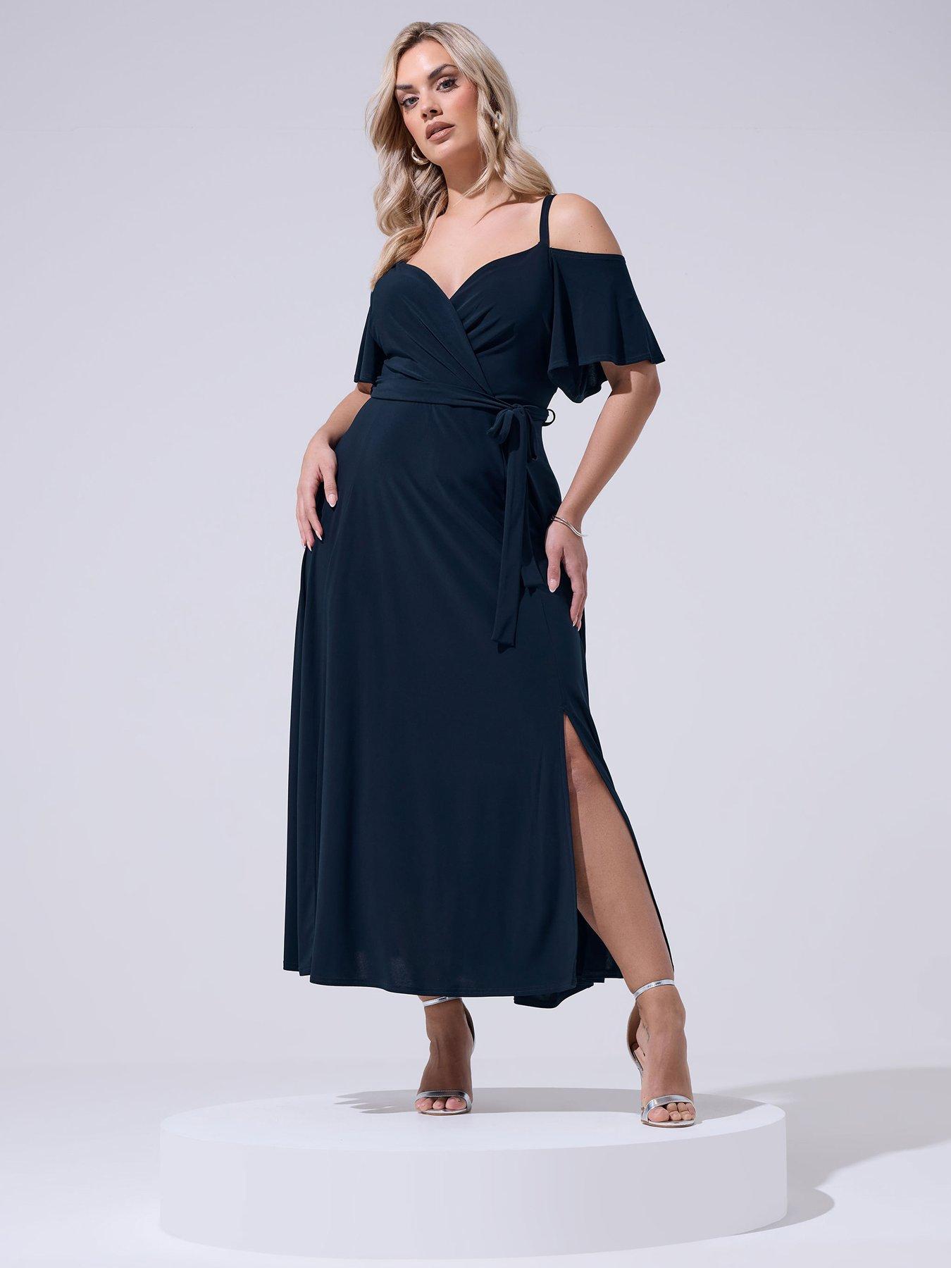 Image 3 of 5 of Yours Curve Cold Shoulder Maxi Dress - Blue