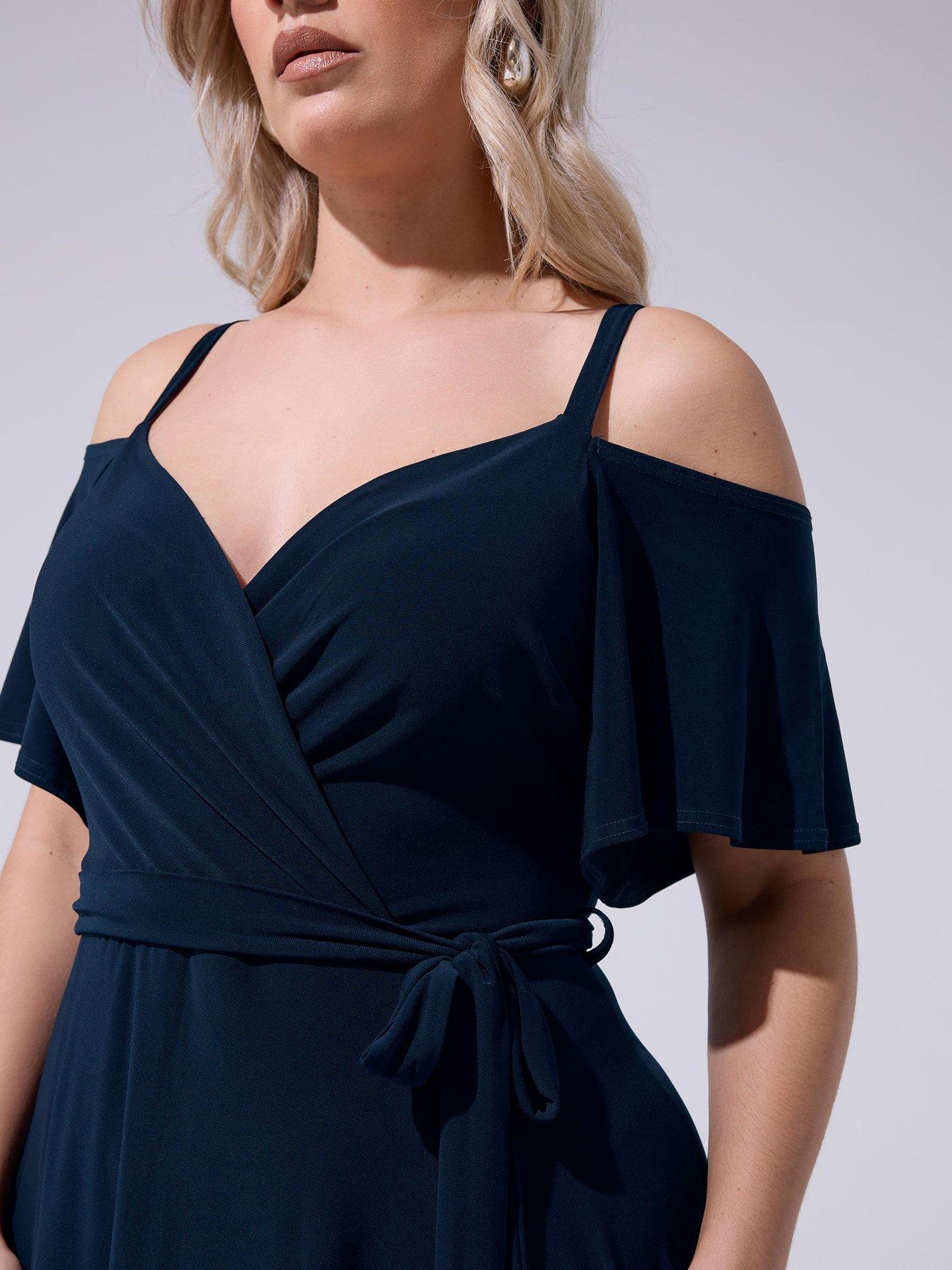Image 4 of 5 of Yours Curve Cold Shoulder Maxi Dress - Blue