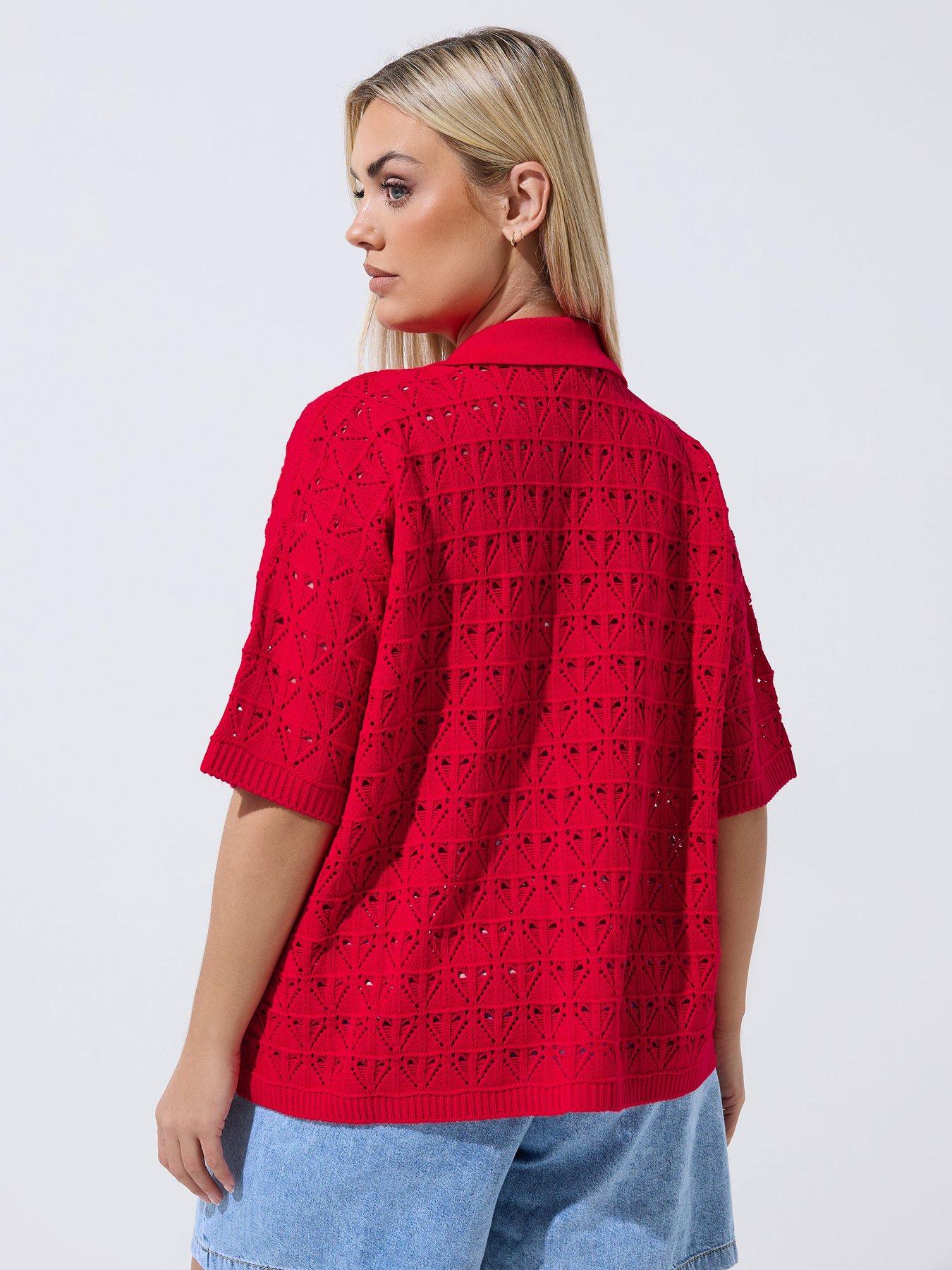 Image 2 of 4 of Yours Curve Crochet Shirt - Red