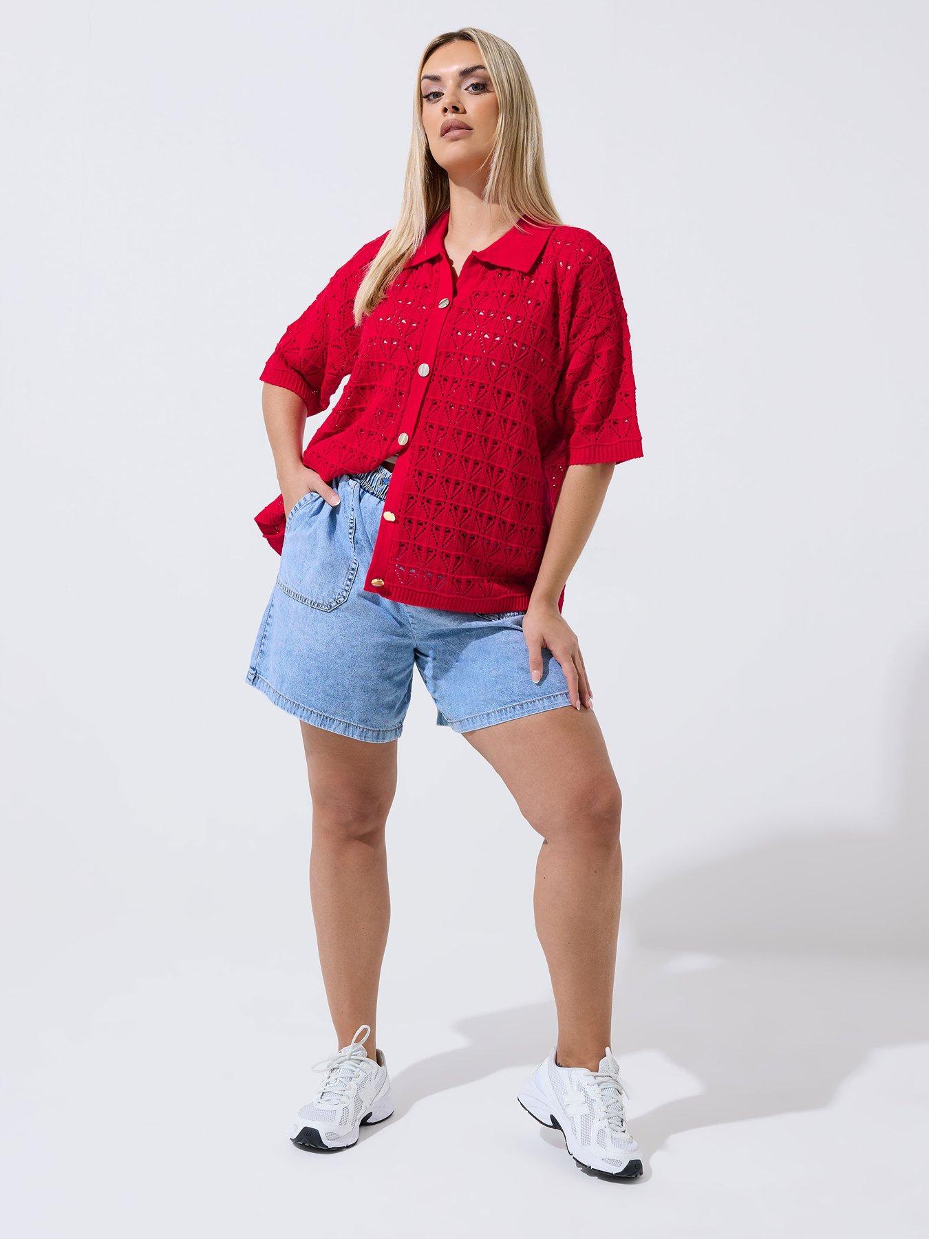 Image 3 of 4 of Yours Curve Crochet Shirt - Red
