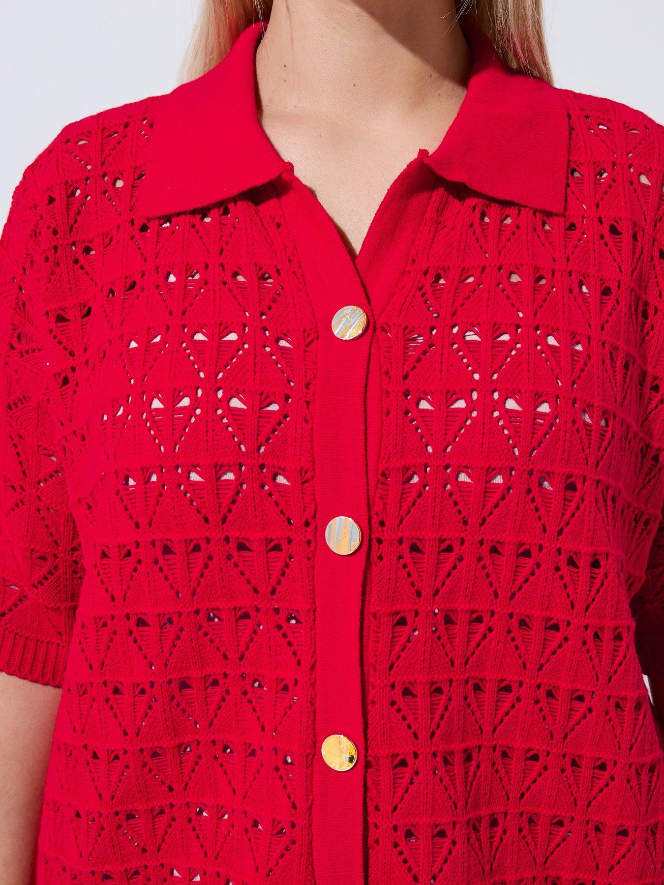 Image 4 of 4 of Yours Curve Crochet Shirt - Red