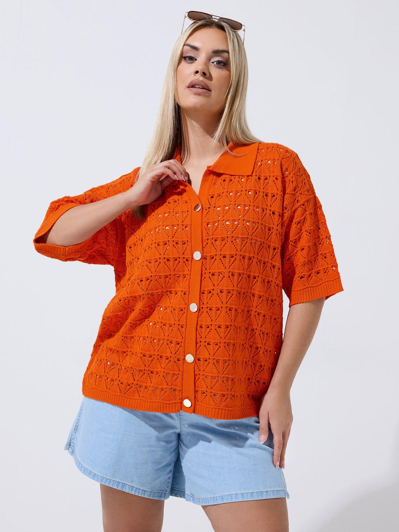 Yours Curve Crochet Shirt - Orange