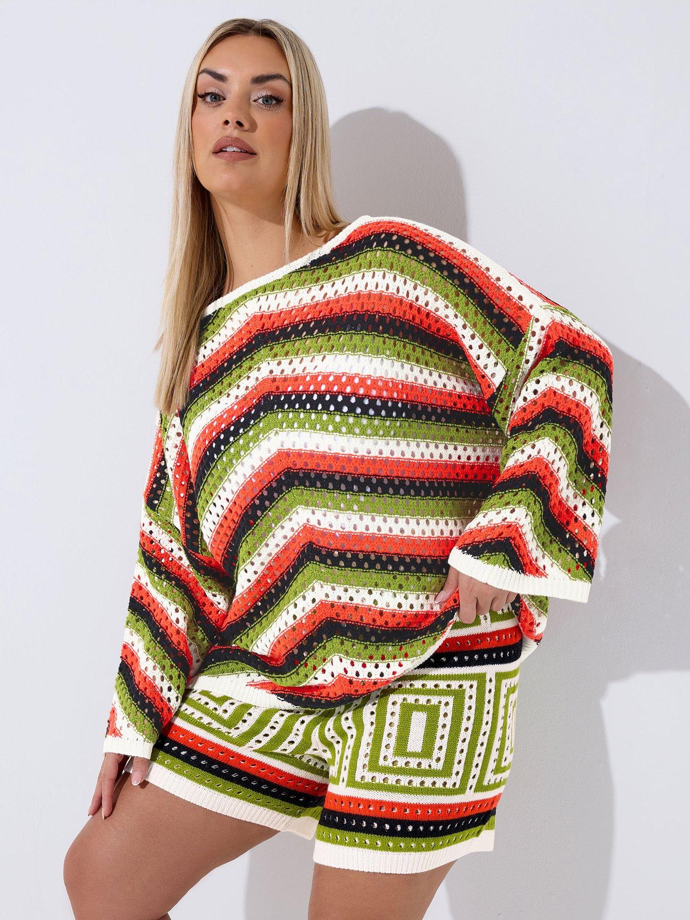 Yours Curve Zig Zag Print Crochet Shirt