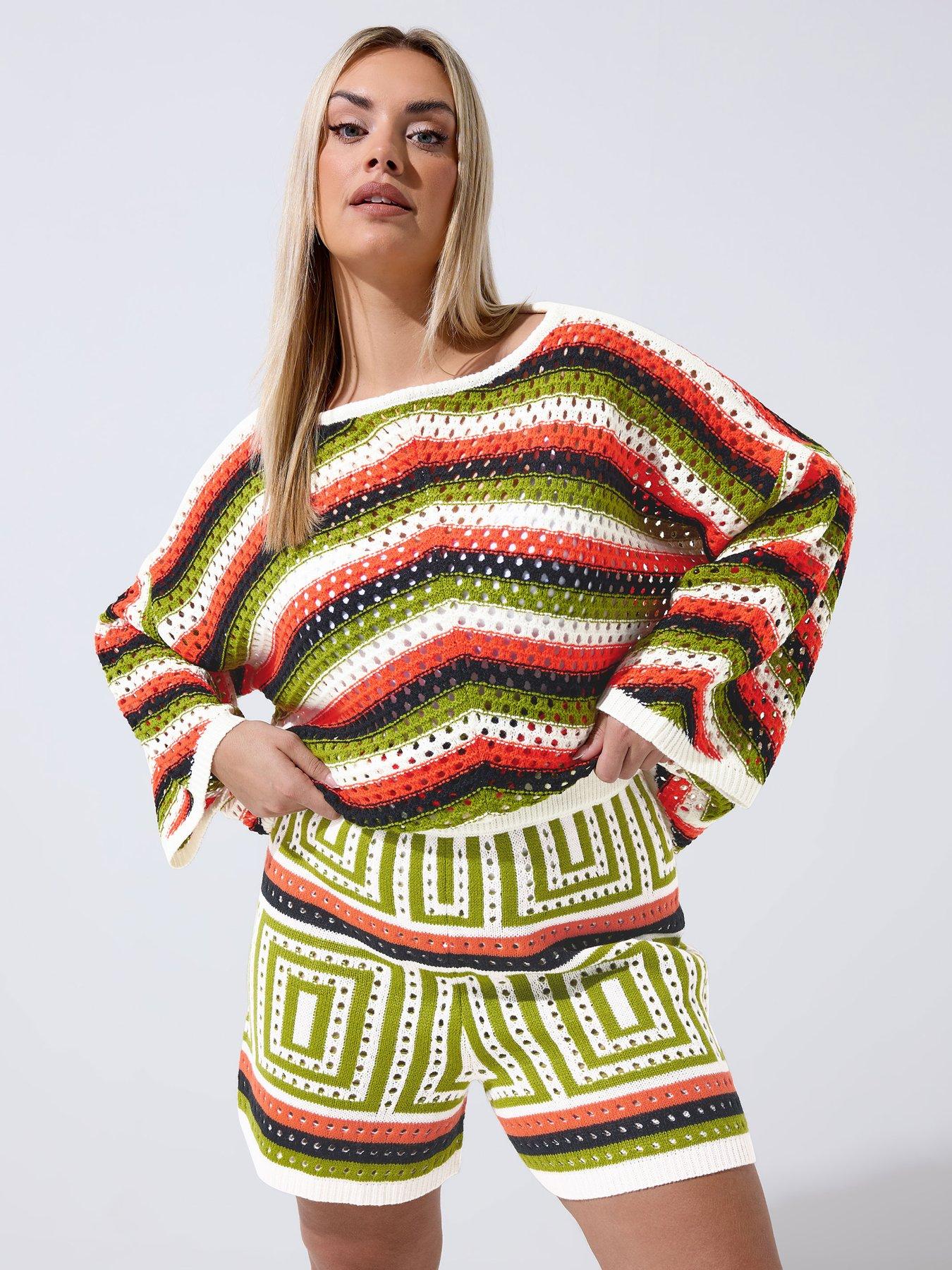 Yours Curve Zig Zag Print Crochet Short - Black